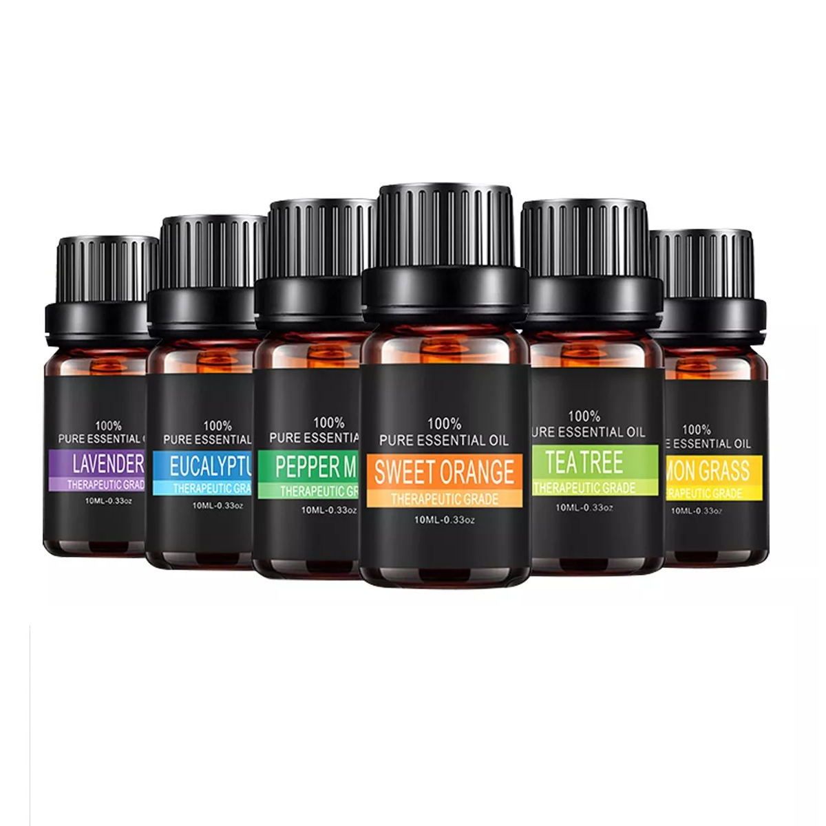 Kit de 6 Aceites Esenciales Aromaterapia 100% Puro 10ml Eo Safe Imports Esi-9874 Multicolor