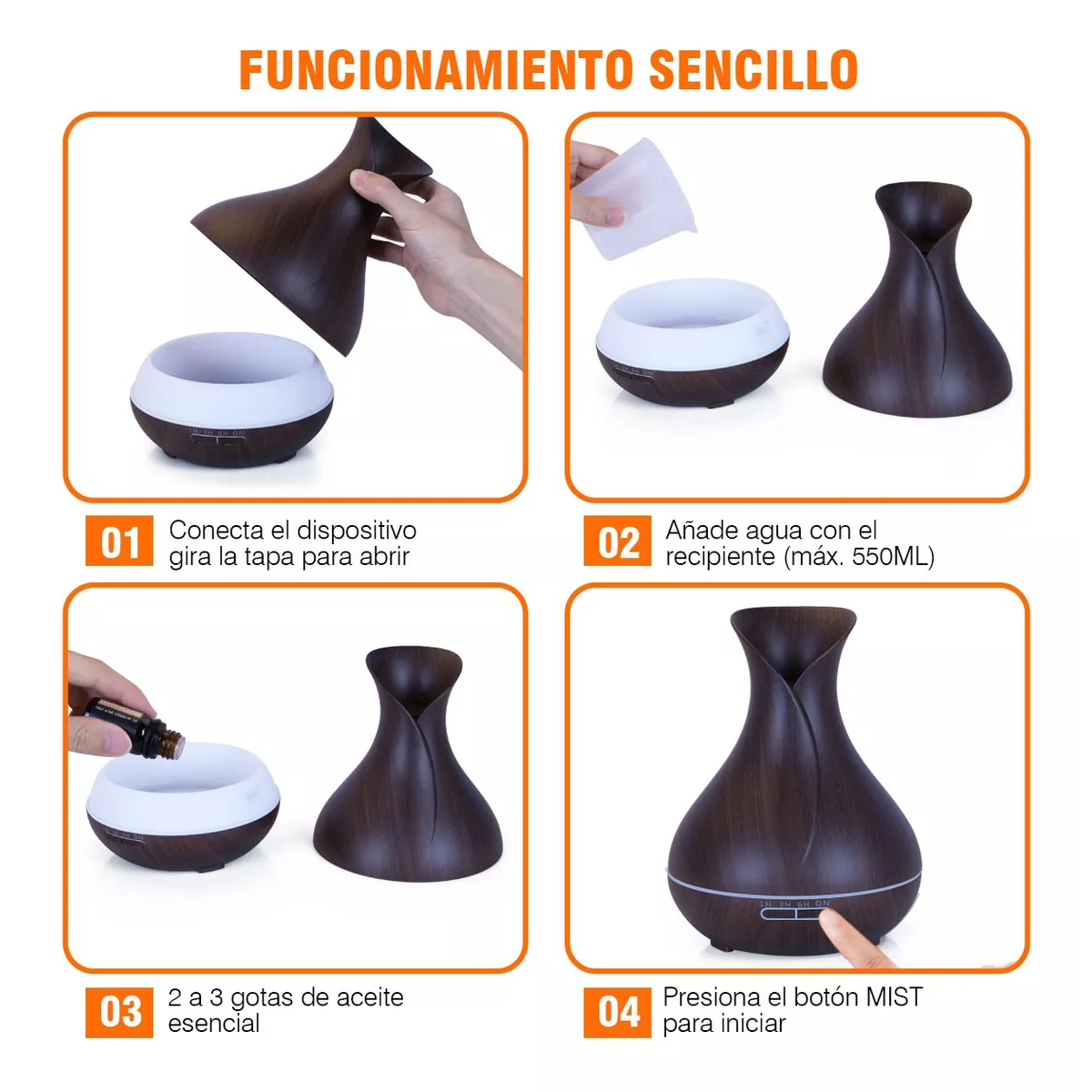 Foto 4 pulgar | Difusor de Aceite Esencial Humidificador Ultrasónico 500 ml Chocolate