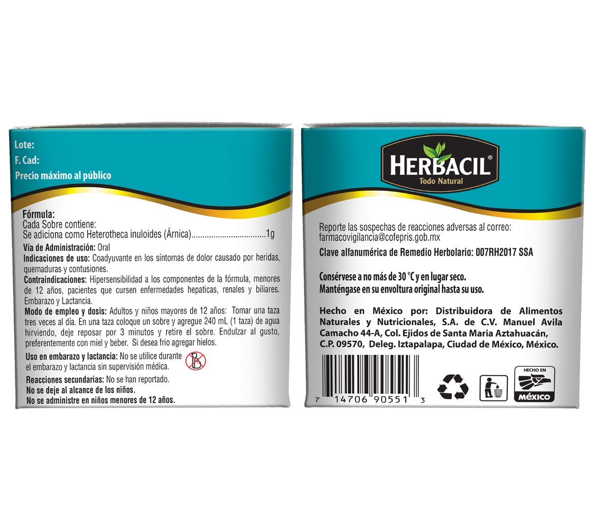 Foto 3 pulgar | Bolsitas De Té Herbacil Arnica 25 Unidades 25ml - Venta Internacional.