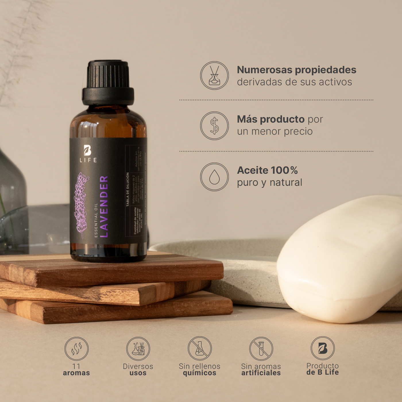 Foto 5 pulgar | Aceite Esencial | Ingredientes Puros Y Naturales, Aromalogía De 50 Ml. Aceite Esencial Lavanda (lavender), B Life.