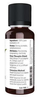 Foto 2 | Aceite Esencial Now De Eucalipto, 30 Ml, 100% Puro, Vegano, Destilado Al Vapor - Venta Internacional.