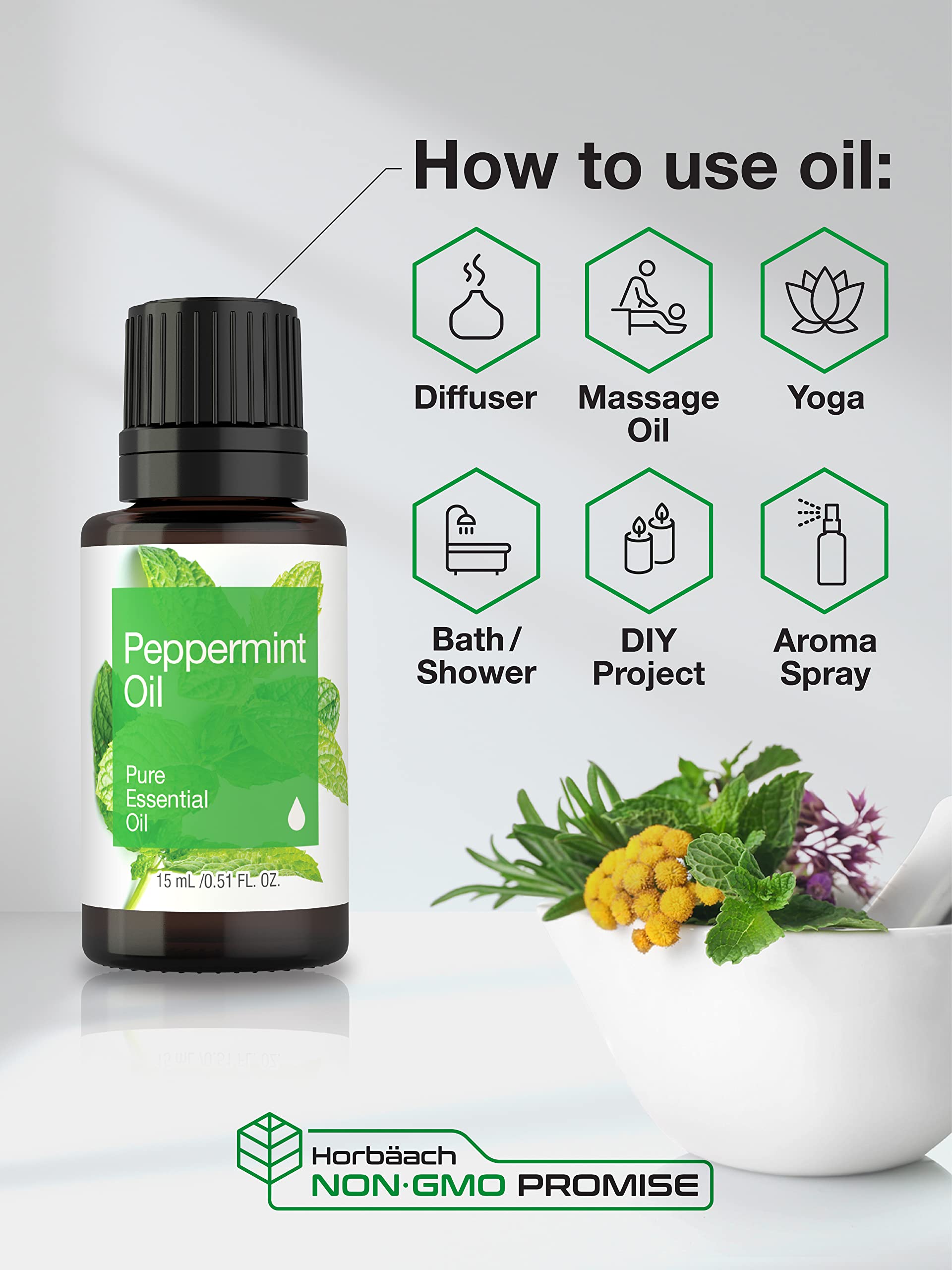 Foto 7 pulgar | Aceite Esencial Horbäach Peppermint 15 Ml Para Masaje, Baño Y Difusor - Venta Internacional.
