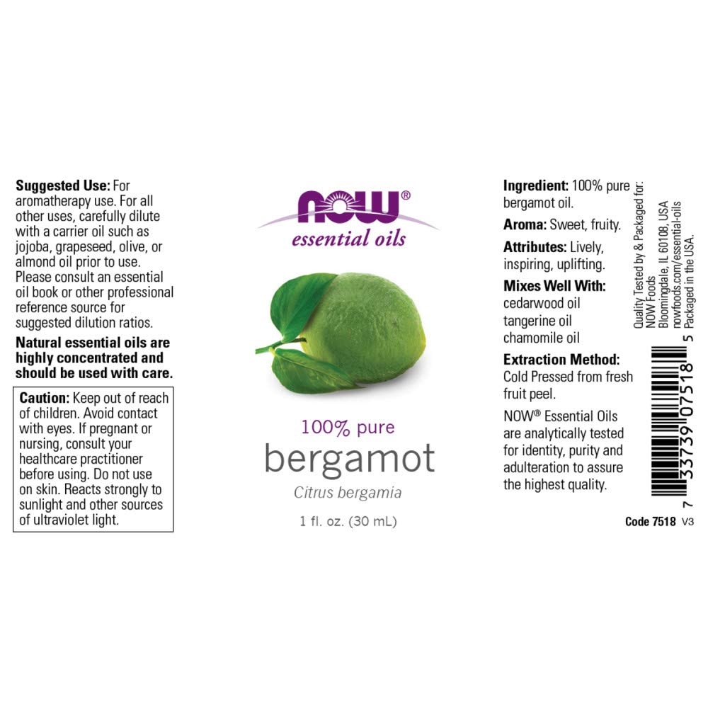 Foto 3 pulgar | Aceite Esencial Now Foods De Bergamota, 30 Ml, 100% Puro Vegano - Venta Internacional.