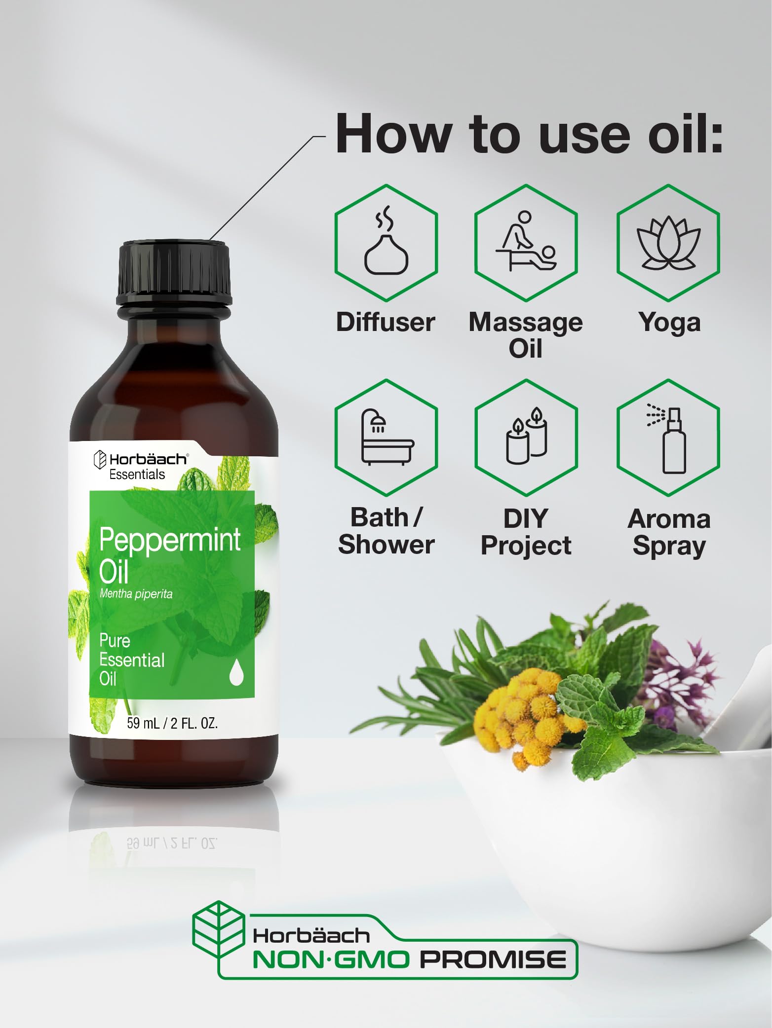 Foto 4 pulgar | Aceite Esencial Horbäach Peppermint 60 Ml Puro Para Aromaterapia - Venta Internacional.