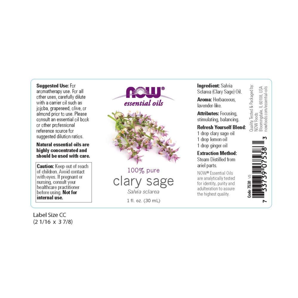 Foto 2 | Aceite Esencial Now Foods Clary Sage, 30 Ml, 100% Vegano Puro - Venta Internacional.