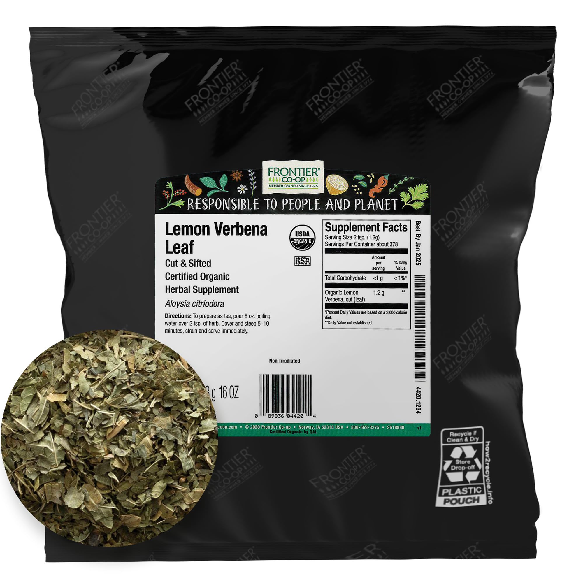 Foto 2 pulgar | Té Orgánico De Hojas Sueltas Y Limón Y Verbena Frontier Co-op, 454 G - Venta Internacional.