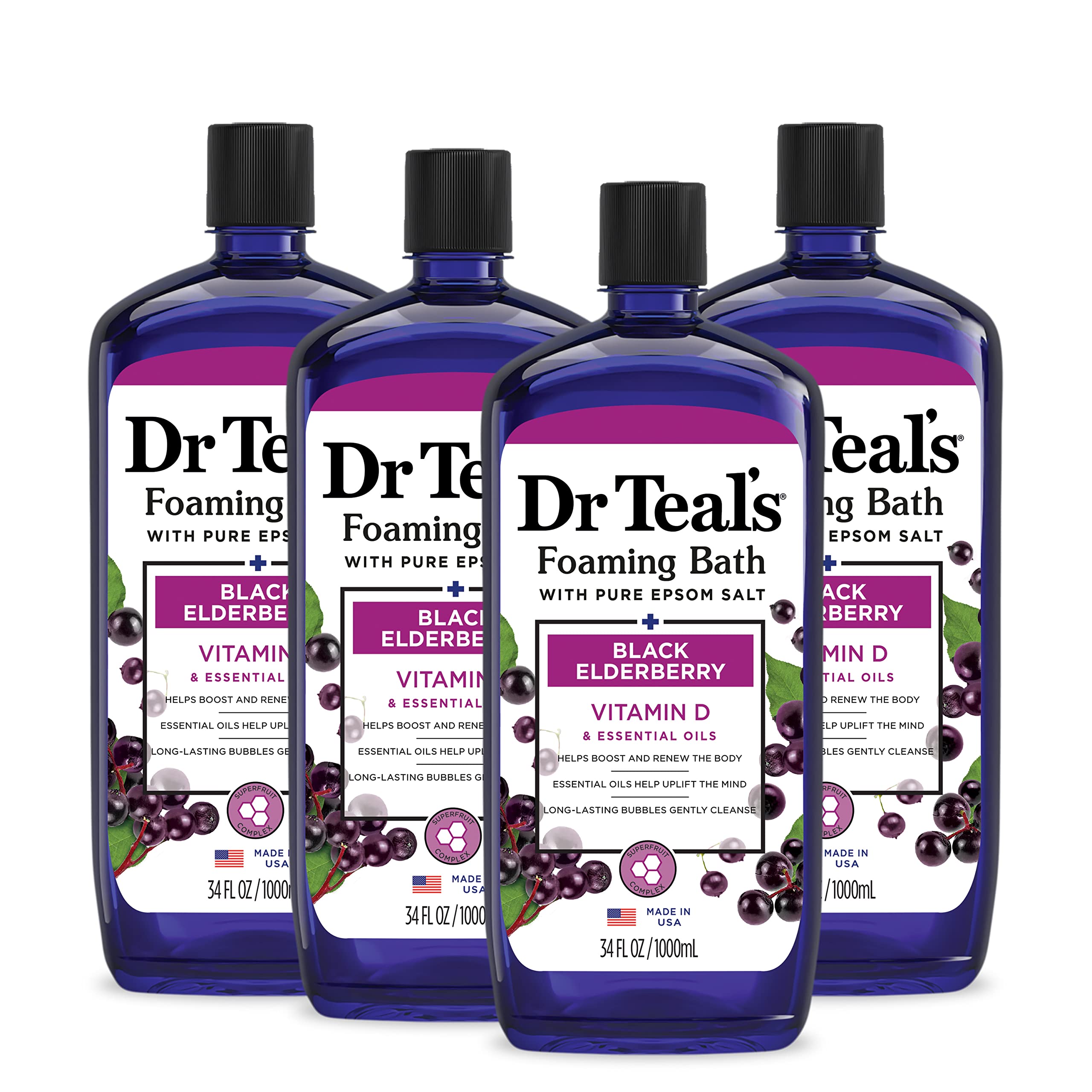 Foto 1 | Baño Espumoso Dr. Teal's Black Elderberry Con Vitamina D, 1 Litro (x4) - Venta Internacional.