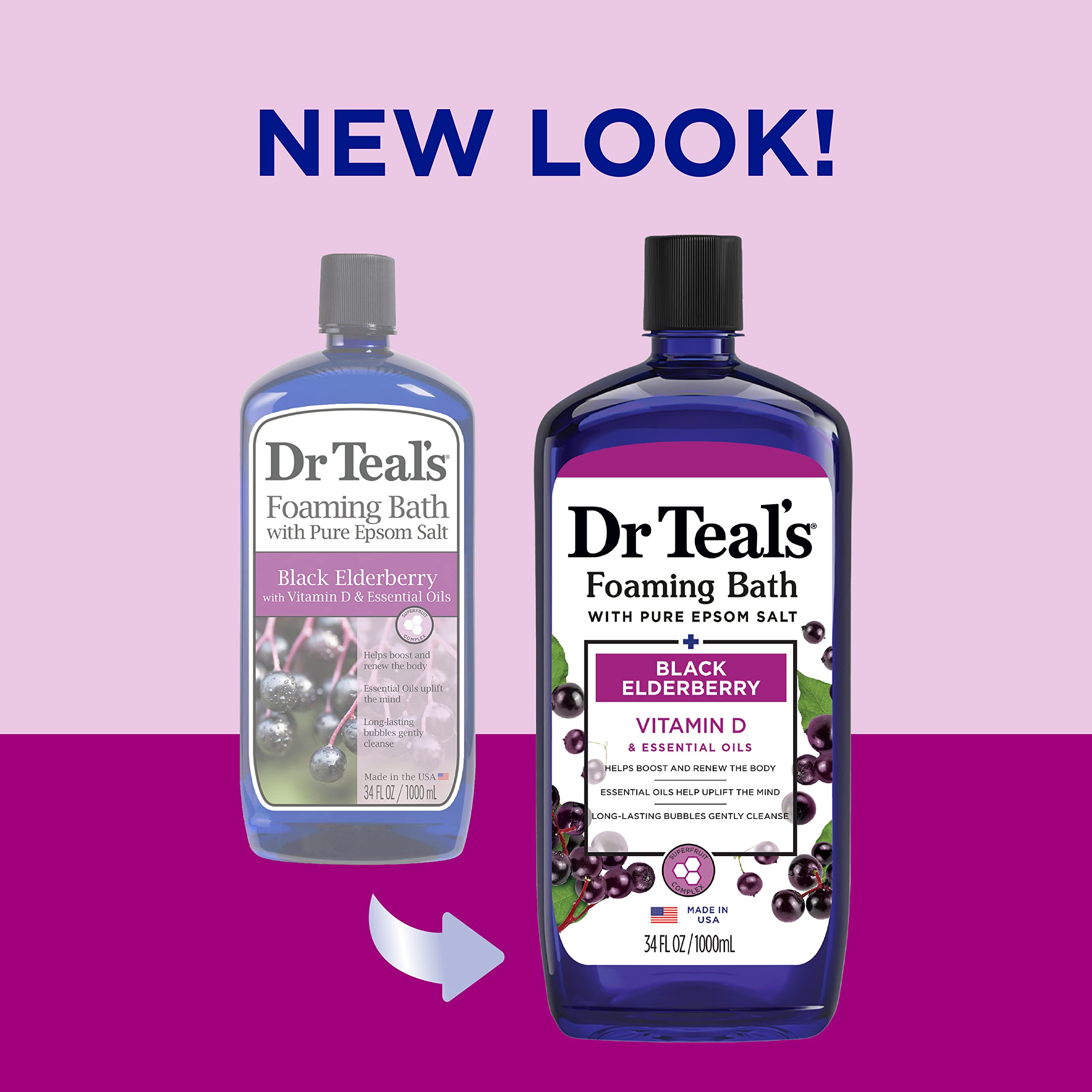 Foto 2 | Baño Espumoso Dr. Teal's Black Elderberry Con Vitamina D, 1 Litro (x4) - Venta Internacional.