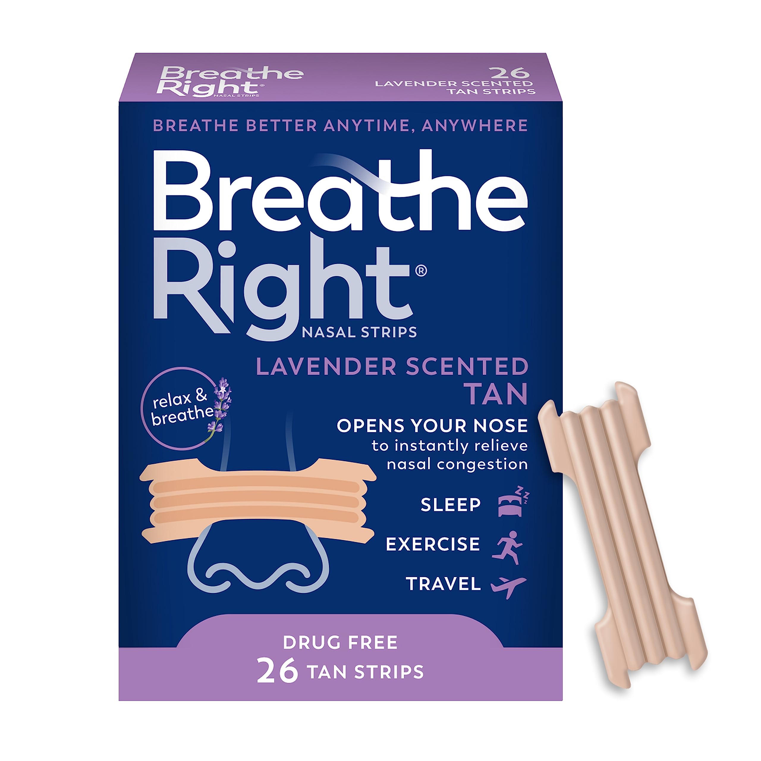 Foto 2 pulgar | Tiras Nasales Breathe Right Con Aroma A Lavanda Extra Fuertes, 26 Unidades - Venta Internacional.