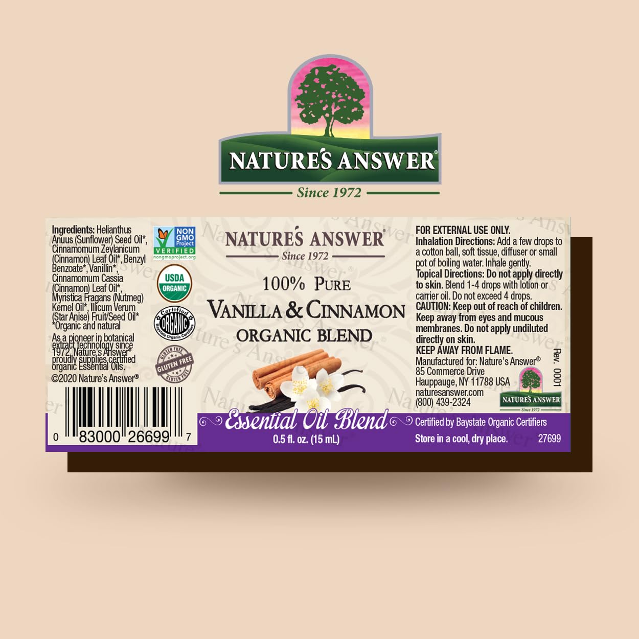 Foto 3 pulgar | Mezcla De Aceites Esenciales Nature's Answer, Vainilla Y Canela, 15 Ml - Venta Internacional.