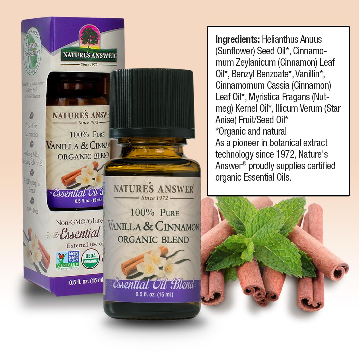 Foto 3 | Mezcla De Aceites Esenciales Nature's Answer, Vainilla Y Canela, 15 Ml - Venta Internacional.
