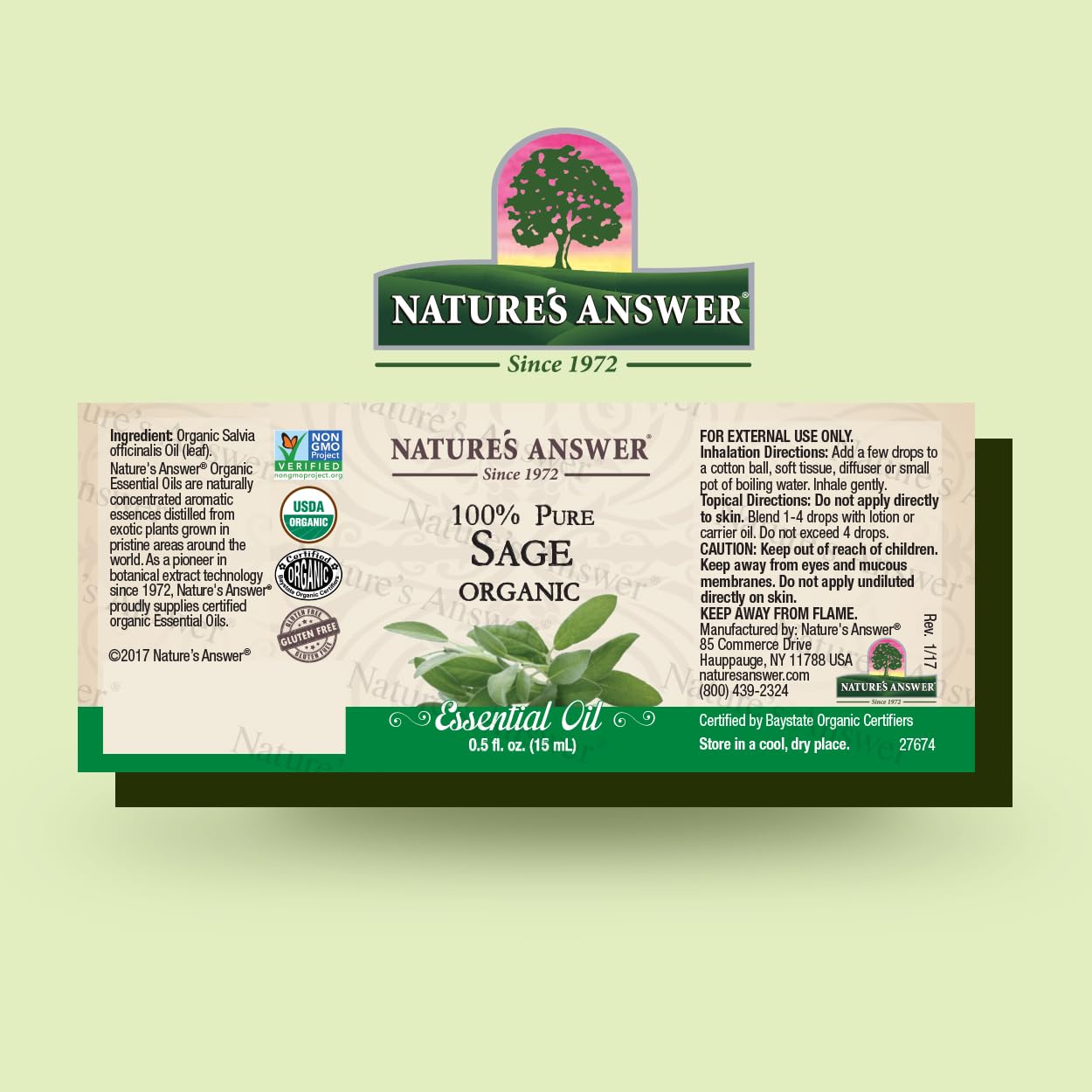 Foto 3 pulgar | Aceite Esencial De Salvia Nature's Answer 100% Puro, 15 Ml, Orgánico Usda - Venta Internacional.