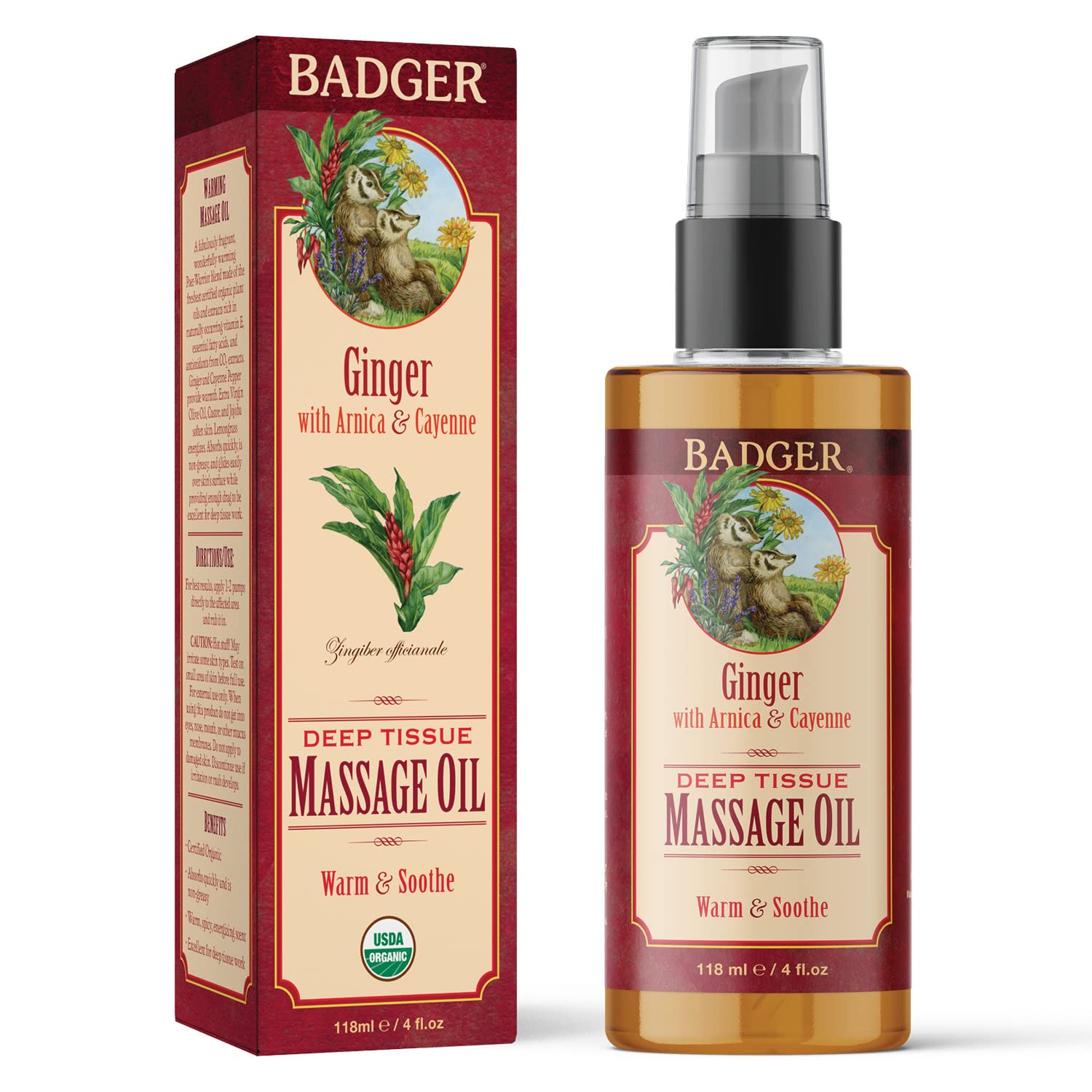 Foto 4 pulgar | Aceite De Masaje Badger Ginger 100% Orgánico Con Árnica Y Cayena 120 Ml - Venta Internacional.