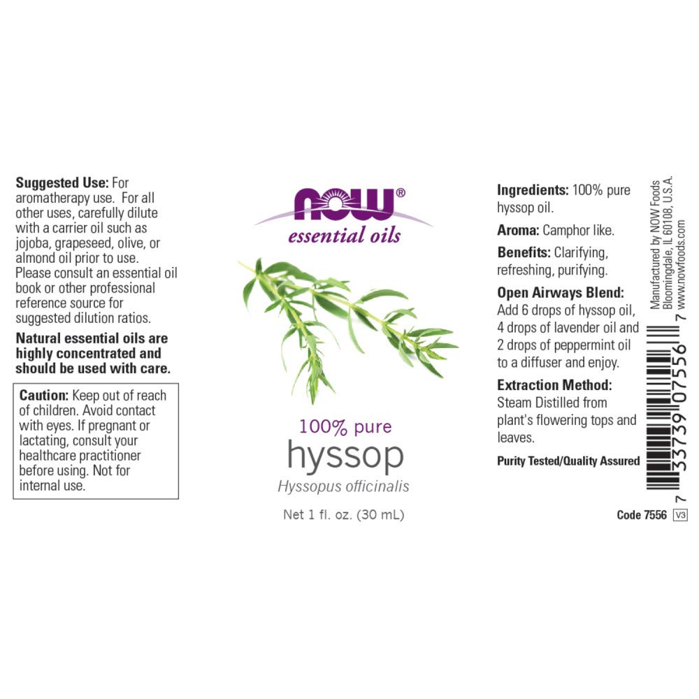 Foto 3 pulgar | Aceite Esencial Now Foods Hyssop, 30 Ml, 100% Puro Vegano - Venta Internacional.