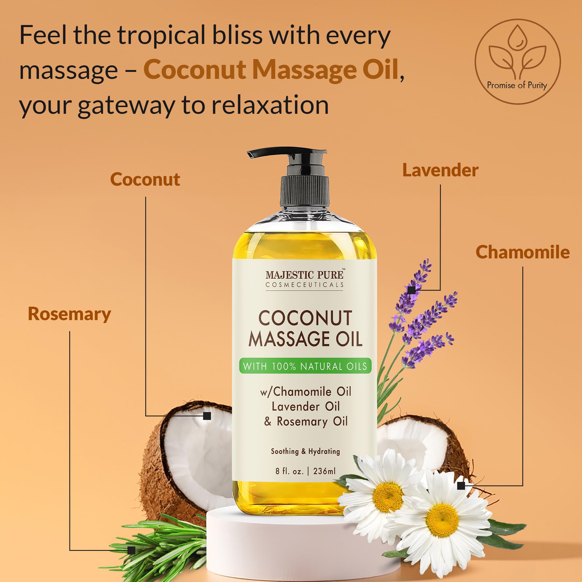 Foto 4 pulgar | Aceite De Masaje Majestic Pure Coconut Refreshing 240 Ml - Venta Internacional.