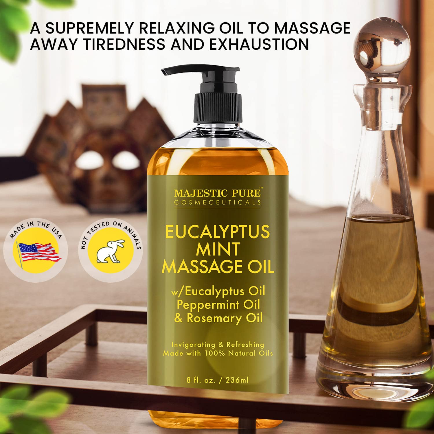 Foto 3 | Aceite De Masaje Majestic Pure Eucalyptus Mint 240 Ml Para Toda La Piel - Venta Internacional.