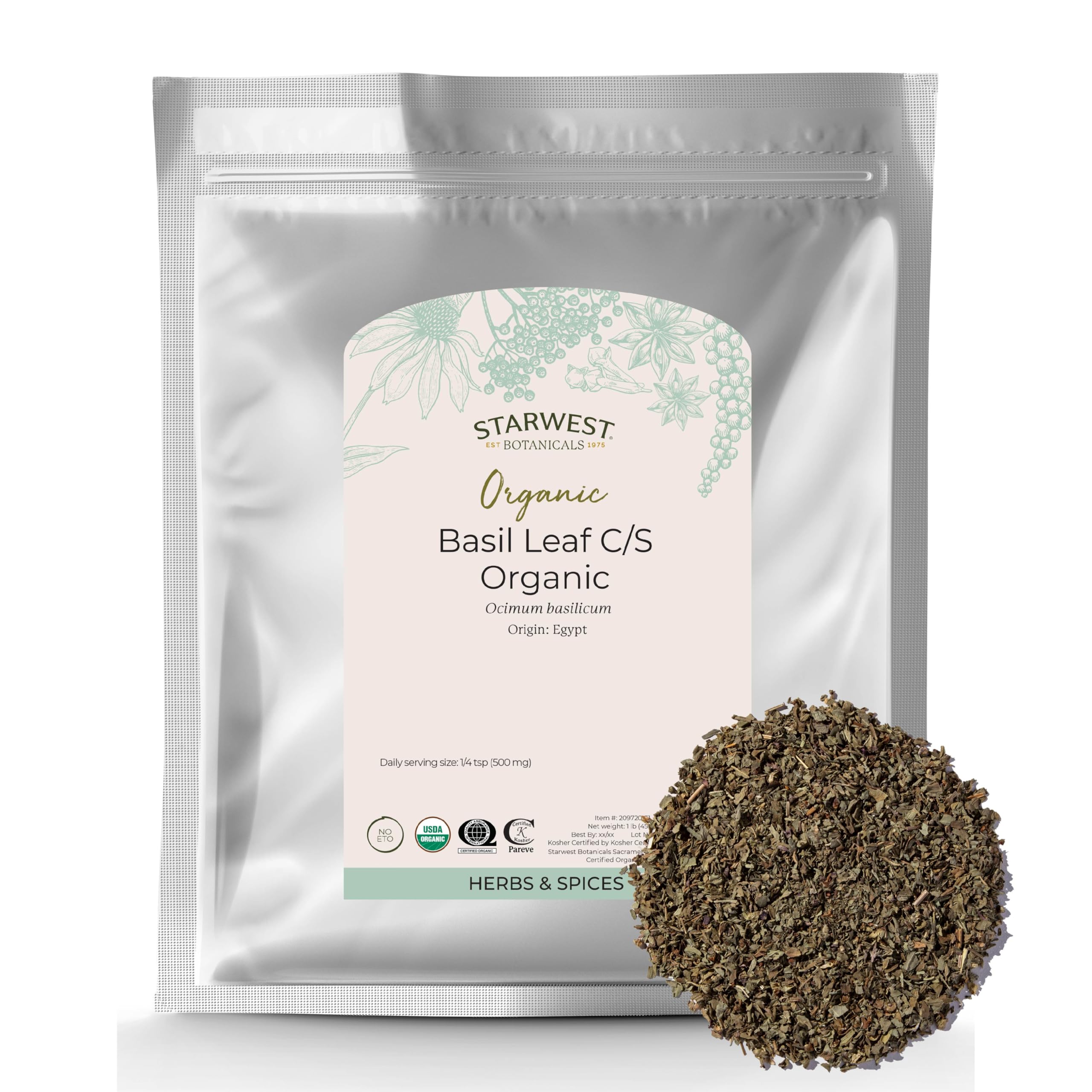 Foto 1 | Hojas De Albahaca Orgánica Herb Starwest Botanicals  Bolsa De 454 G - Venta Internacional.