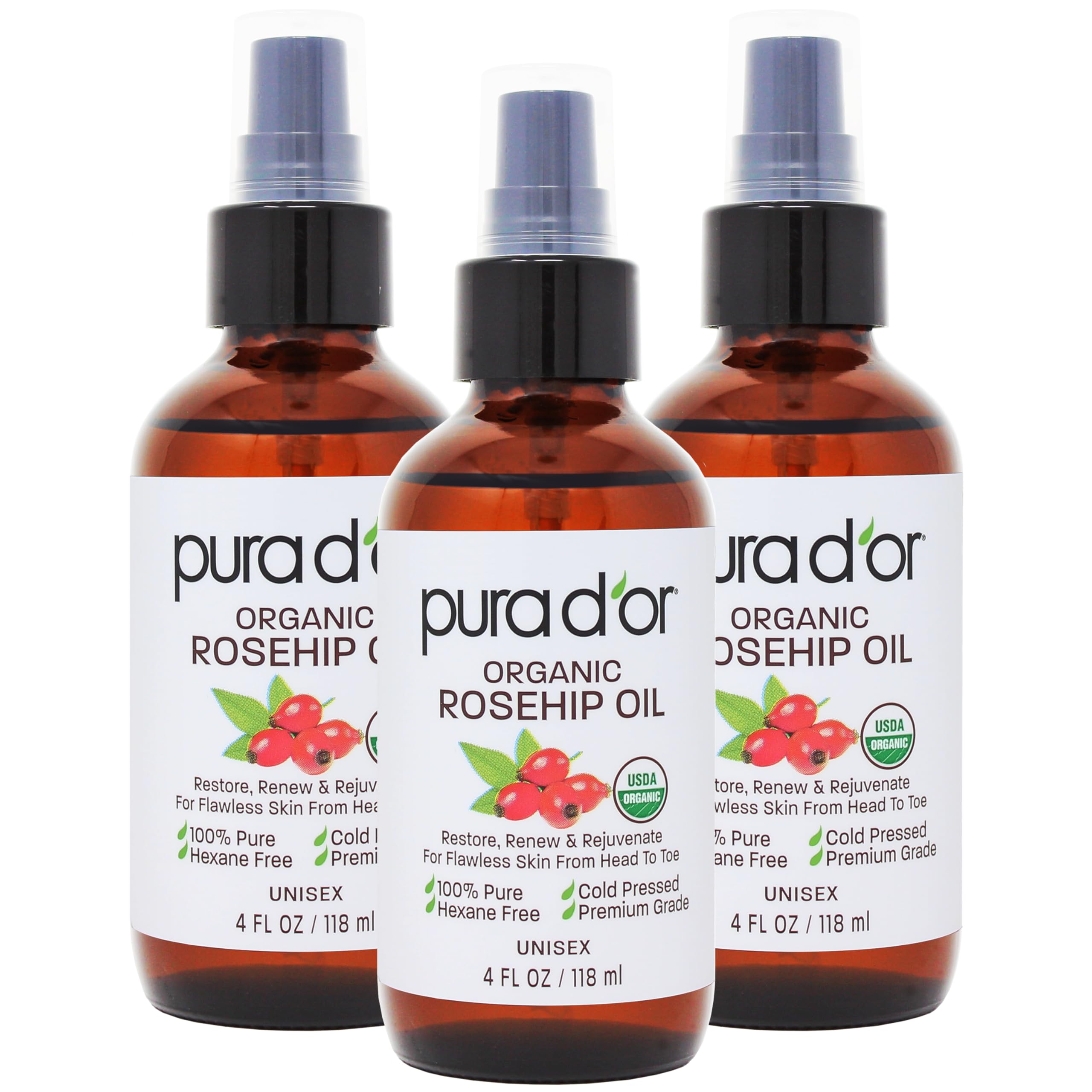 Foto 1 | Alisador De Cabello Pura D'or Organic Aceite De Semillas De Rosa Mosqueta 360 Ml X3 - Venta Internacional.