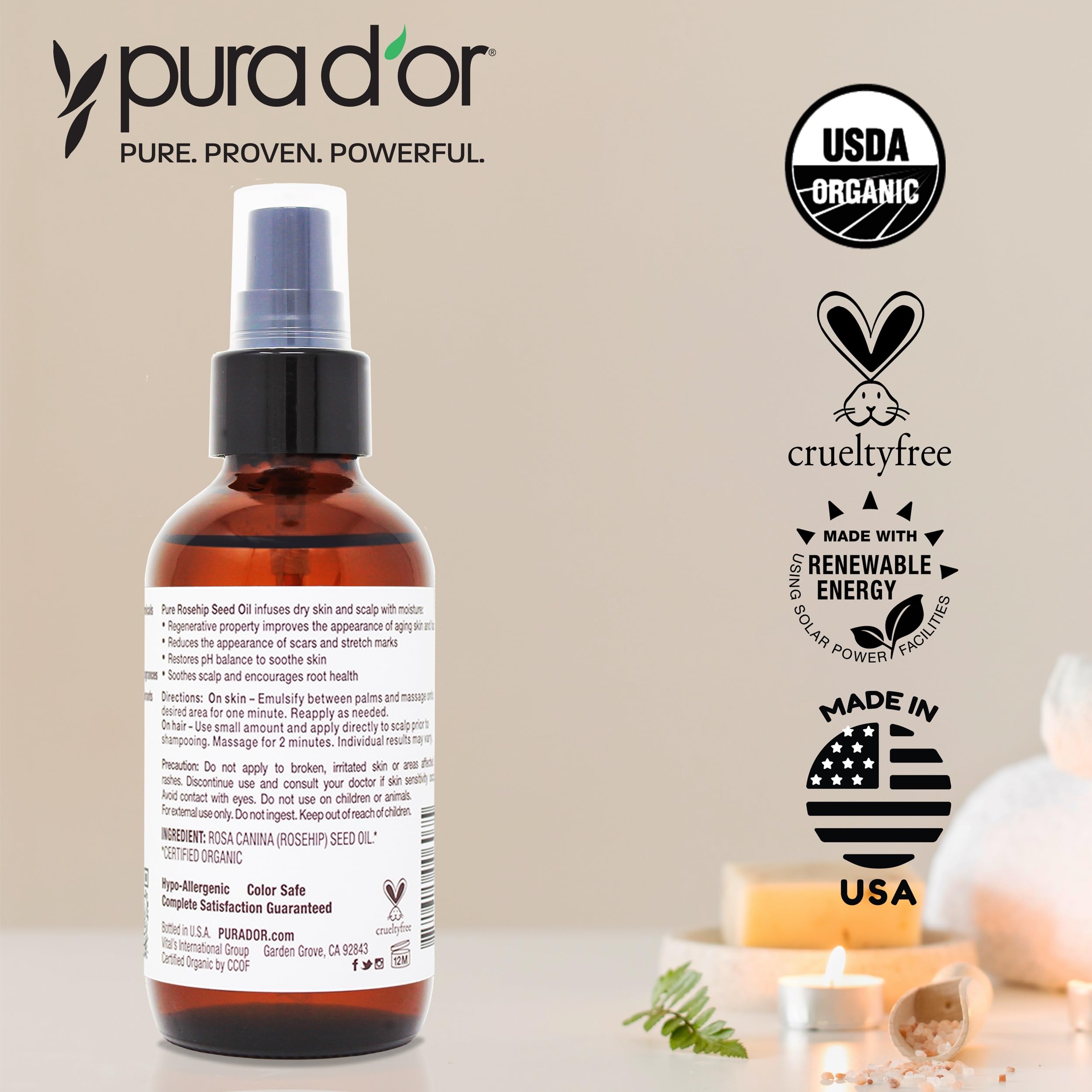 Foto 8 pulgar | Alisador De Cabello Pura D'or Organic Aceite De Semillas De Rosa Mosqueta 360 Ml X3 - Venta Internacional.