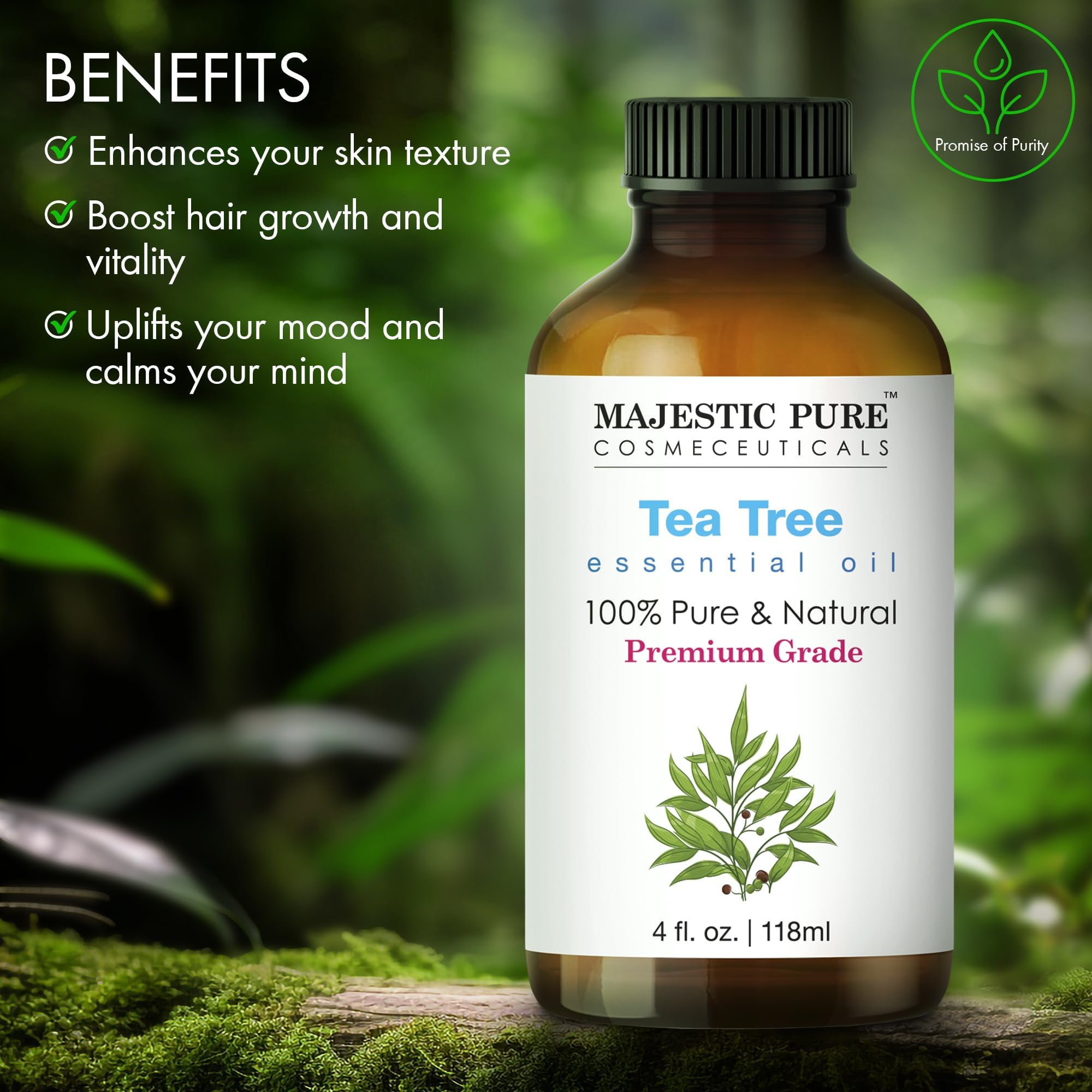 Foto 4 pulgar | Aceite Esencial Majestic Pure Tea Tree 120 Ml Con Gotero De Vidrio - Venta Internacional.