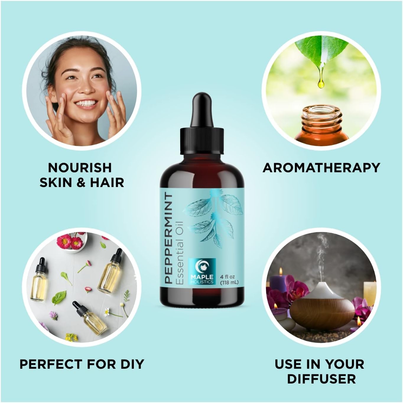 Foto 3 pulgar | Aceite Esencial Maple Holistics Peppermint 120 Ml 100% Puro - Venta Internacional.