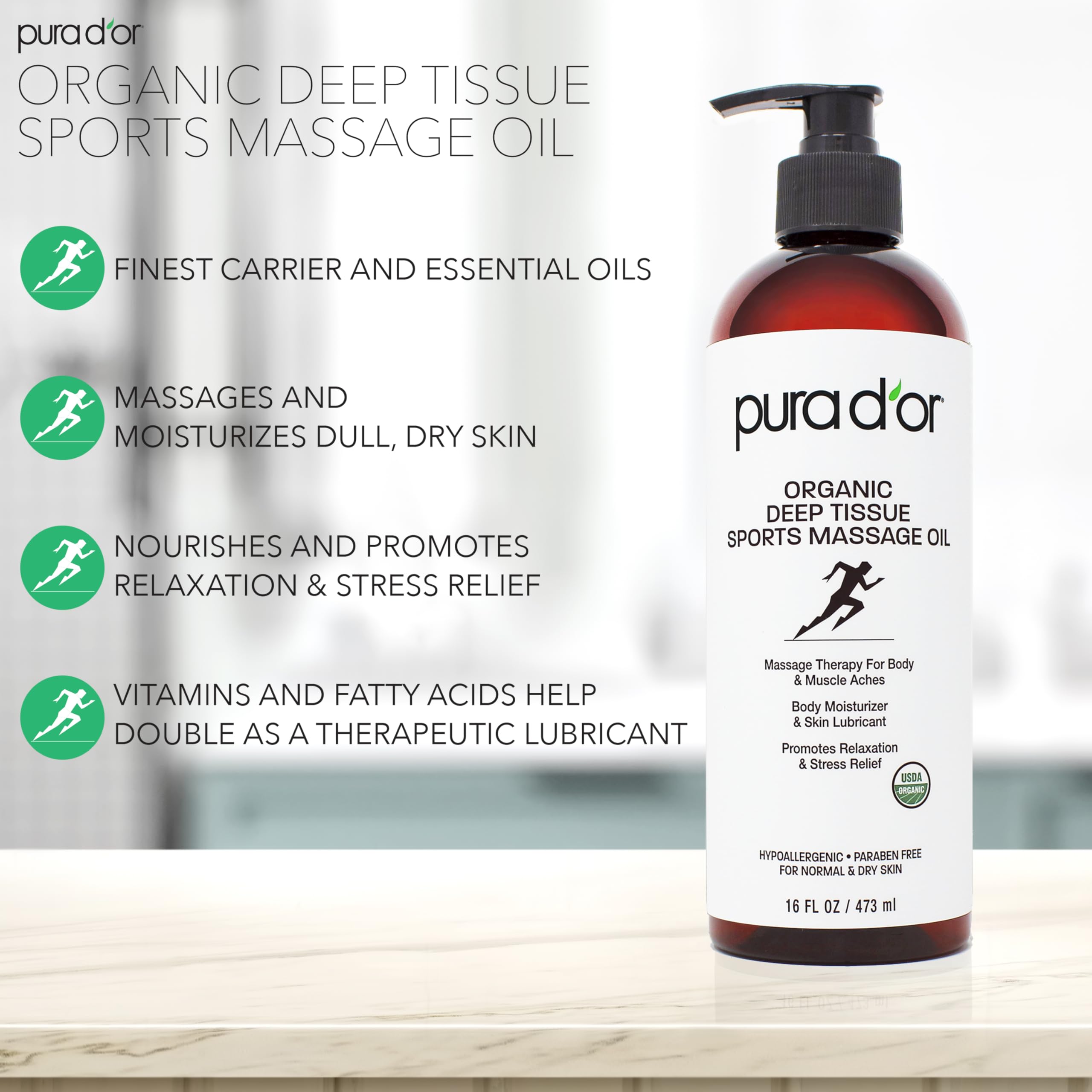 Foto 7 pulgar | Aceite De Masaje Pura D'or Organic Deep Tissue Sports 480ml - Venta Internacional.