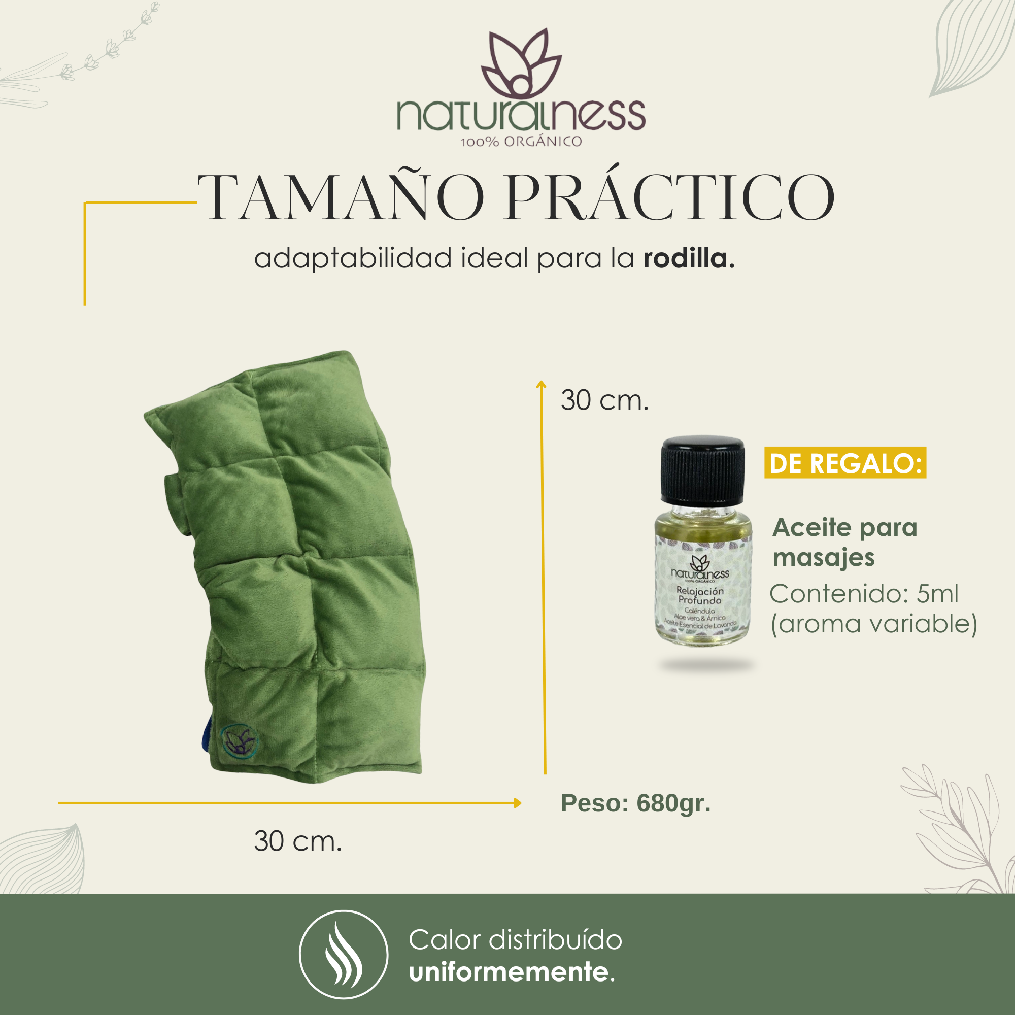 Foto 5 pulgar | Compresa Rodilla Naturalness Compresa + Aceite 5ml Verde