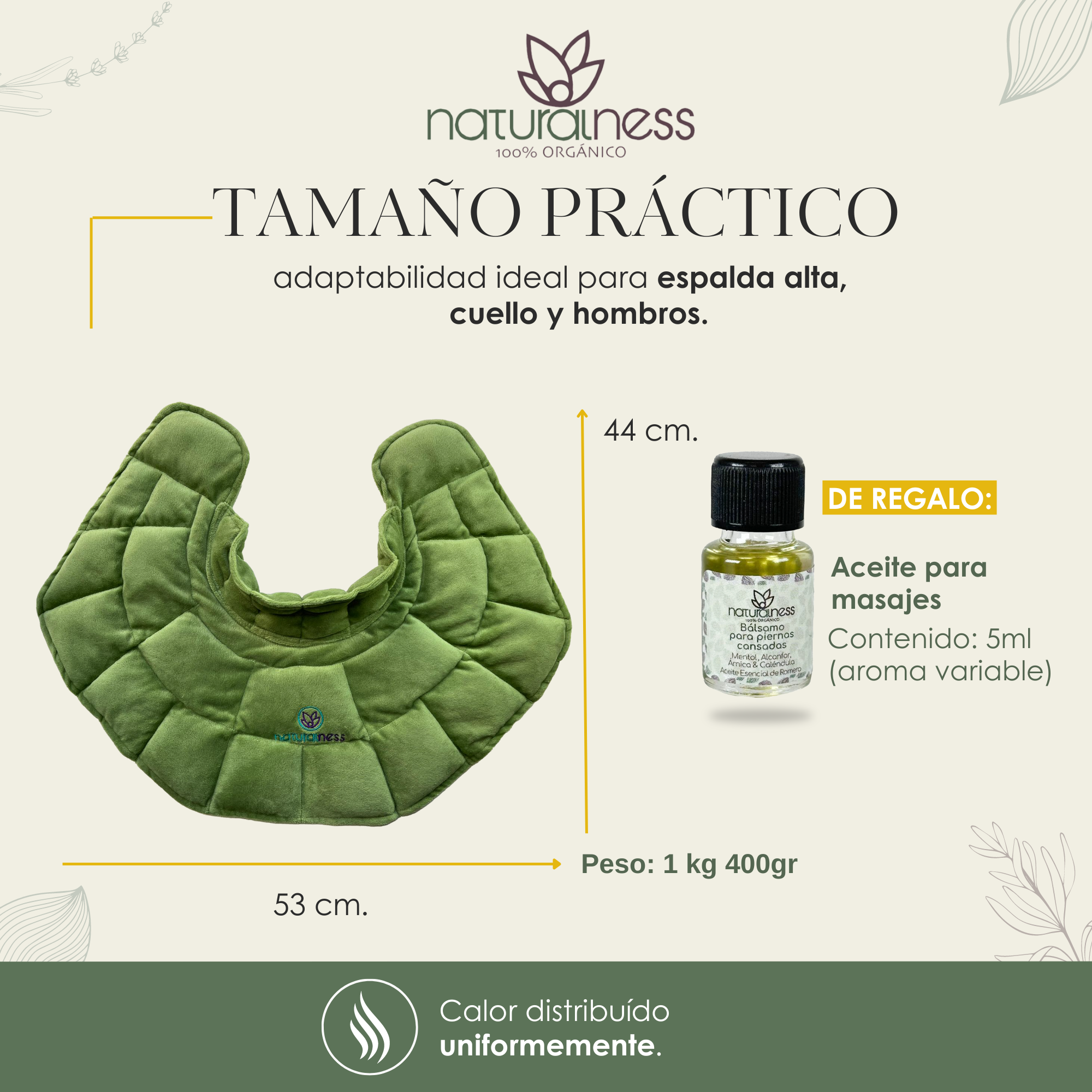 Foto 5 pulgar | Compresa de Semillas para Cuello y Hombros Naturalness Compresa + Aceite 5ml Verde