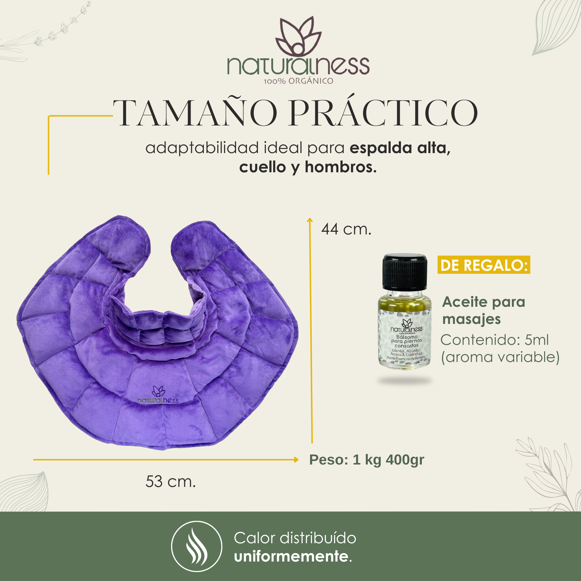 Foto 5 pulgar | Compresa Térmica Naturalness con Semillas y Plantas para Dolores de Cuello, Hombros y Espalda Baja Púrpura