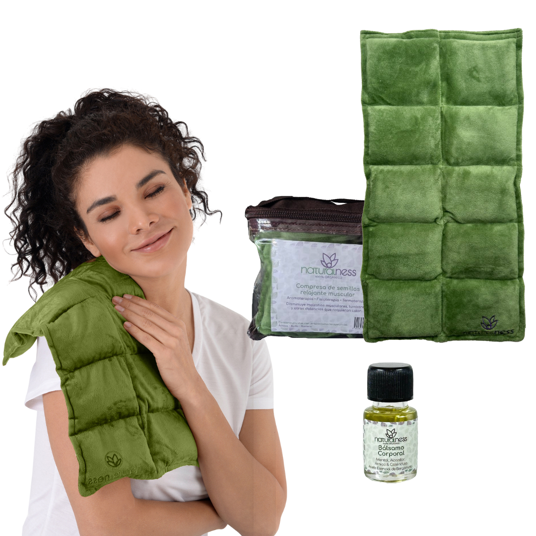 Compresa Térmica Naturalness con Semillas y Plantas para Dolores Musculares Verde