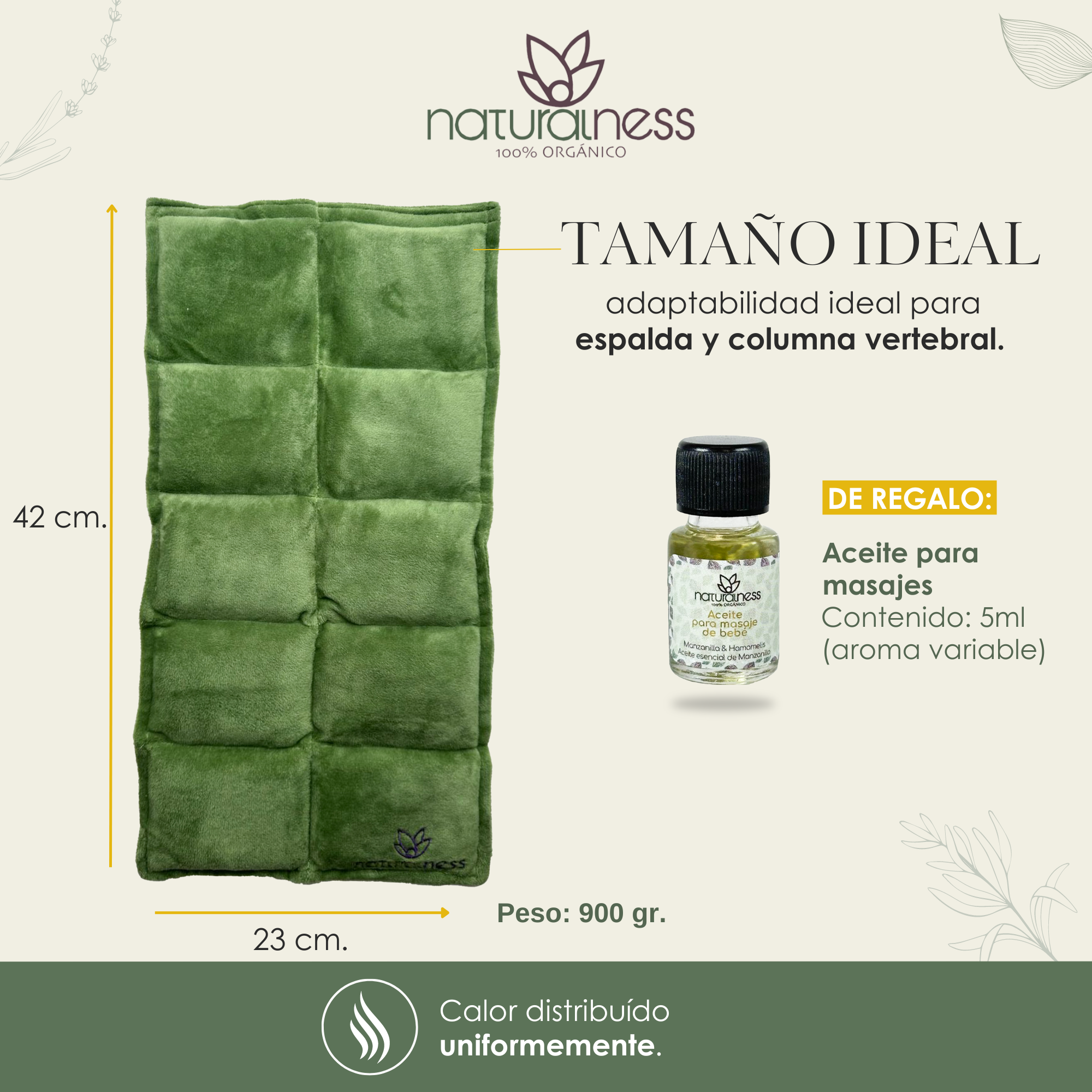 Foto 5 | Compresa Térmica Naturalness con Semillas y Plantas para Dolores Musculares Verde