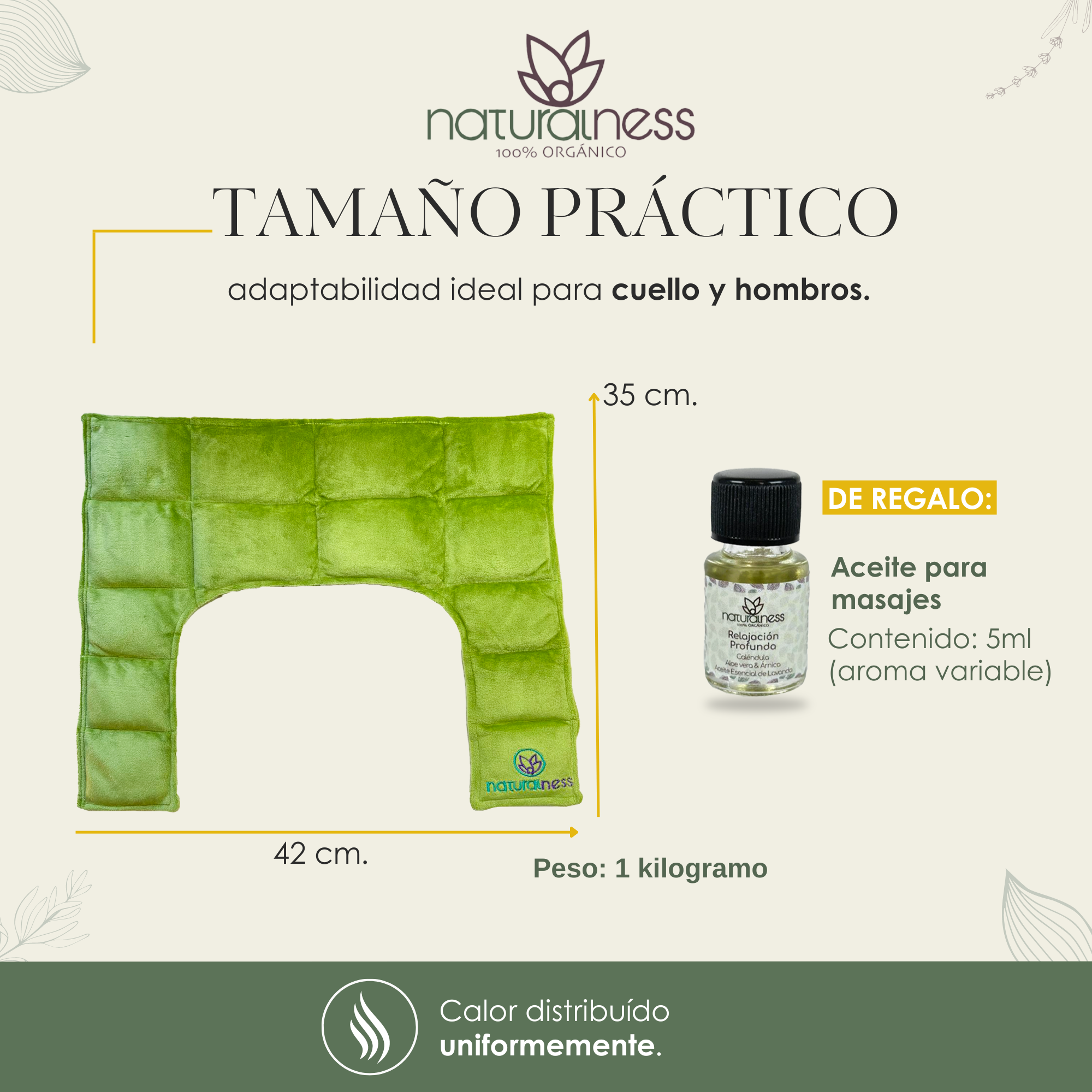 Foto 4 | Compresa Térmica Naturalness con Semillas y Plantas para Dolores de Cuello y Hombros Verde