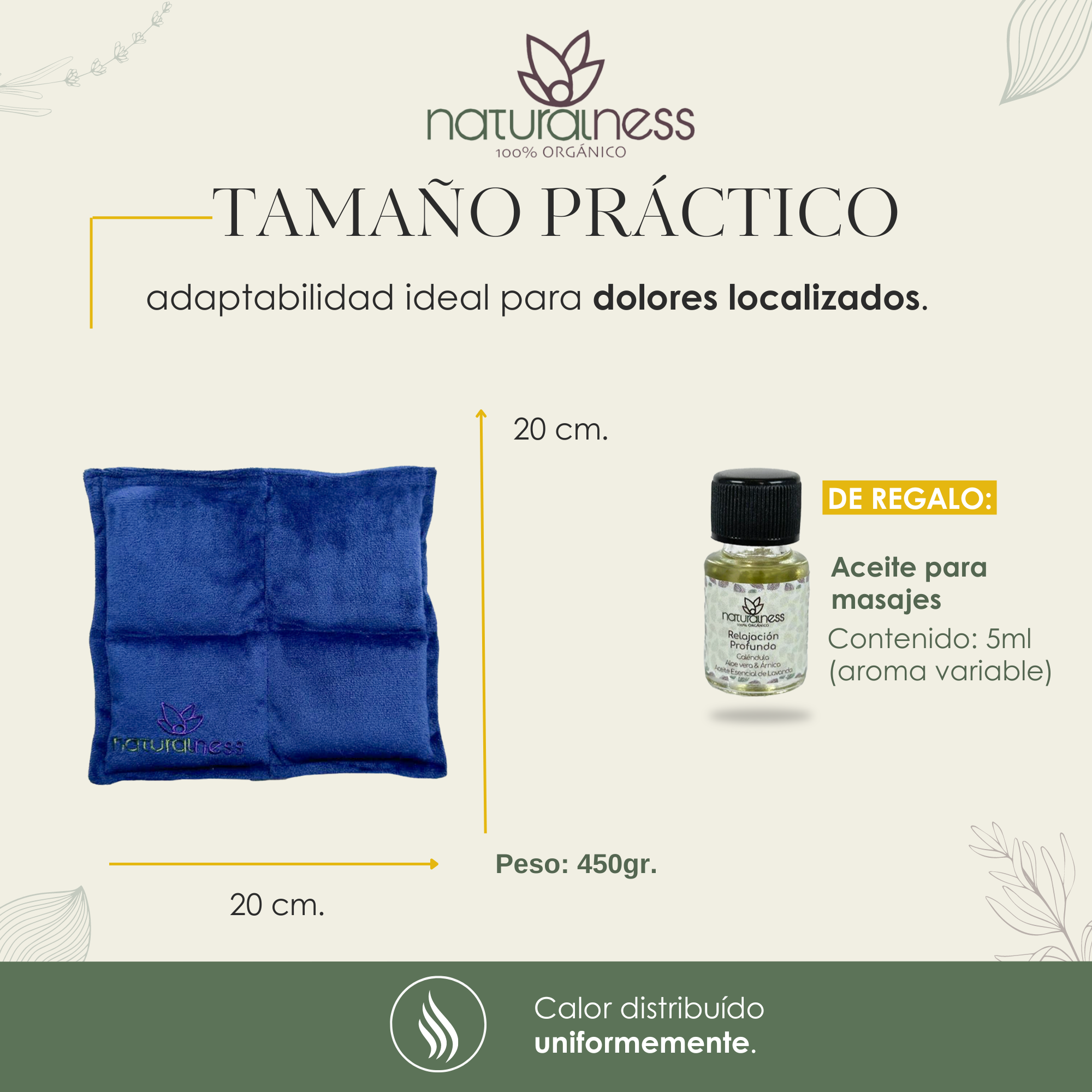 Foto 5 | Compresa Térmica Naturalness con Semillas y Plantas para Dolores Musculares Tamaño Chico Azul