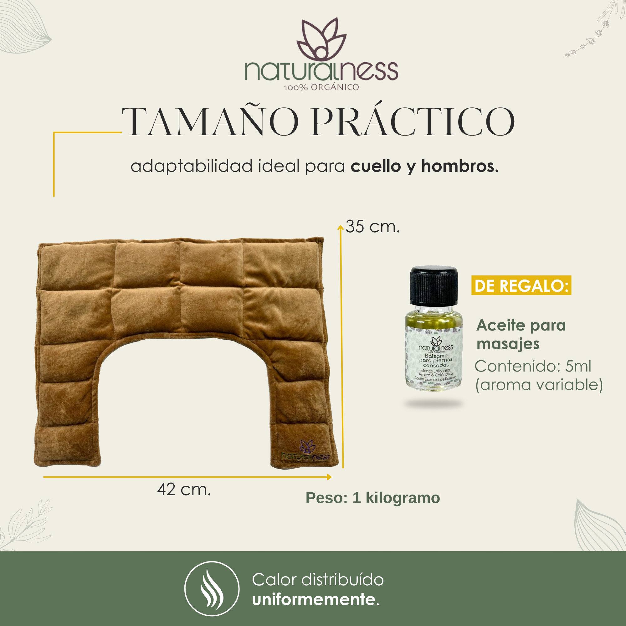 Foto 4 | Compresa Térmica Naturalness con Semillas y Plantas para Dolores de Cuello y Hombros Dorado