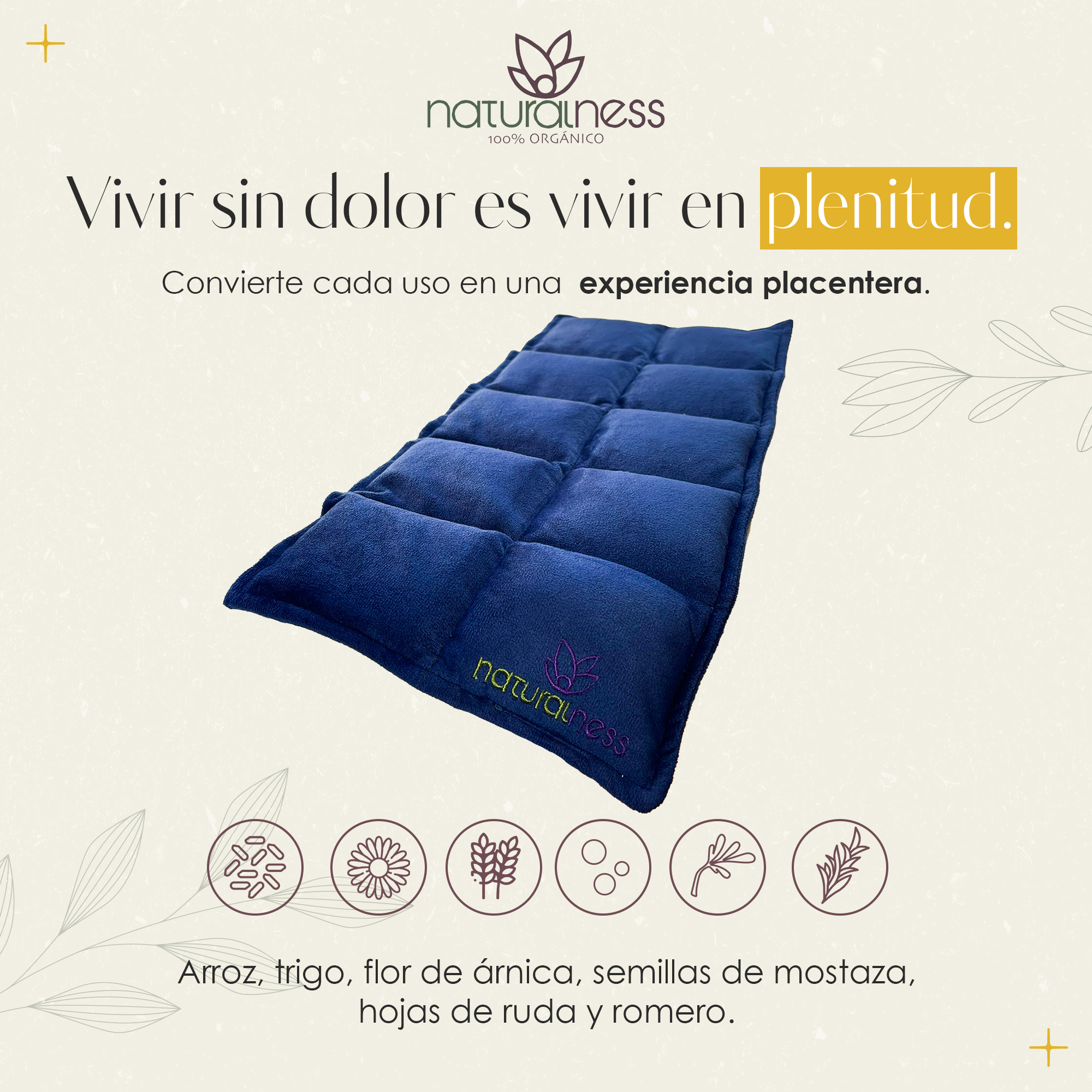 Foto 4 | Compresa Térmica Naturalness con Semillas y Plantas para Dolores Musculares Azul