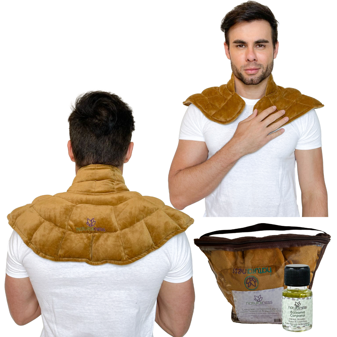 Compresa Térmica Naturalness con Semillas y Plantas para Dolores de Cuello, Hombros y Espalda Baja Dorado