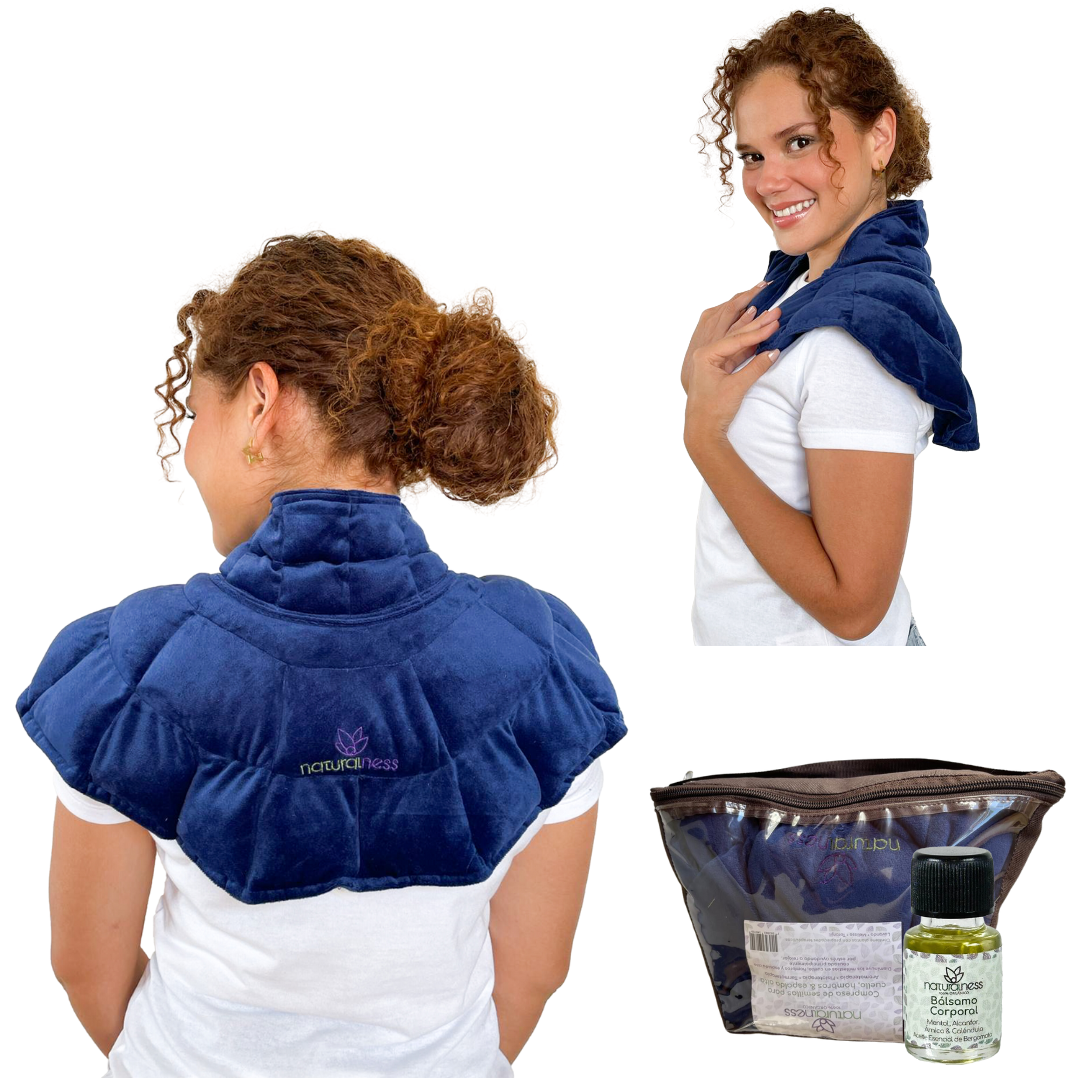 Compresa Térmica Naturalness con Semillas y Plantas para Dolores de Cuello, Hombros y Espalda Baja Azul