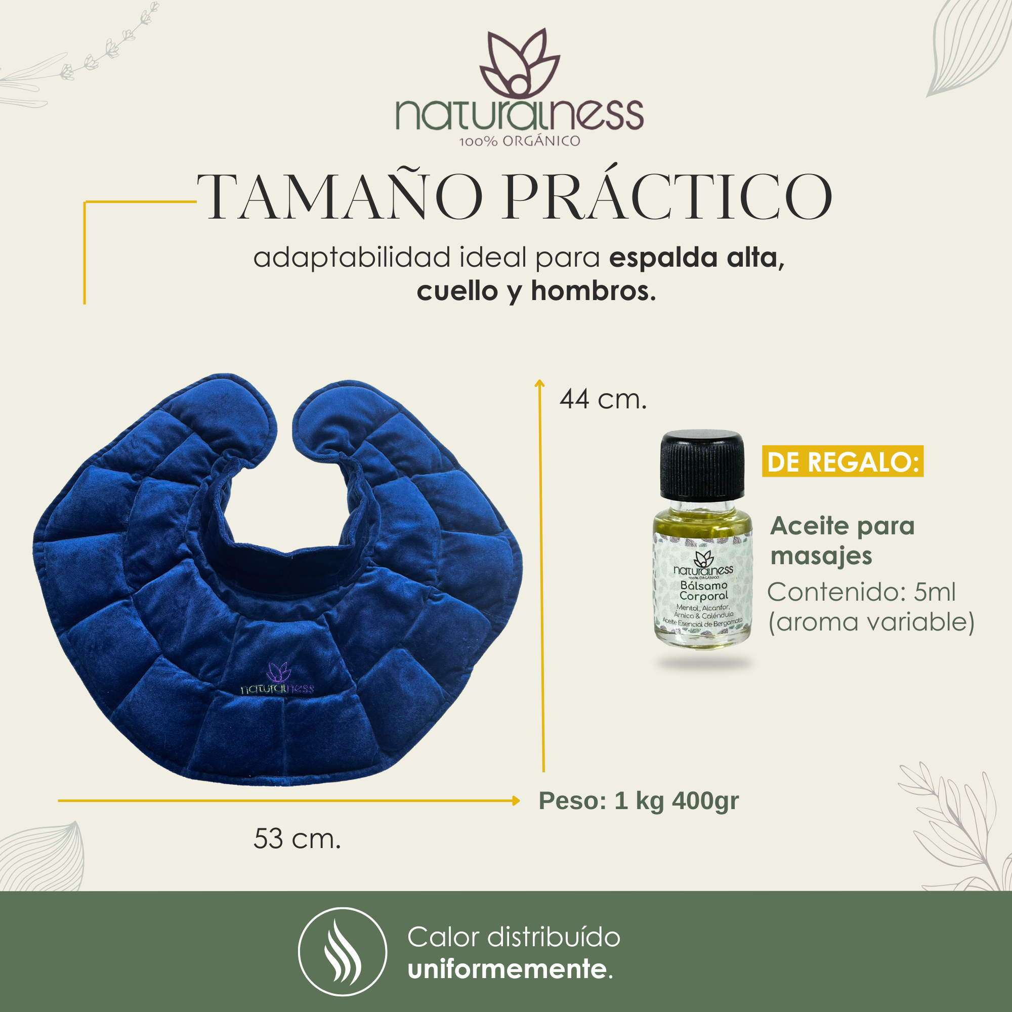 Foto 5 pulgar | Compresa Térmica Naturalness con Semillas y Plantas para Dolores de Cuello, Hombros y Espalda Baja Azul