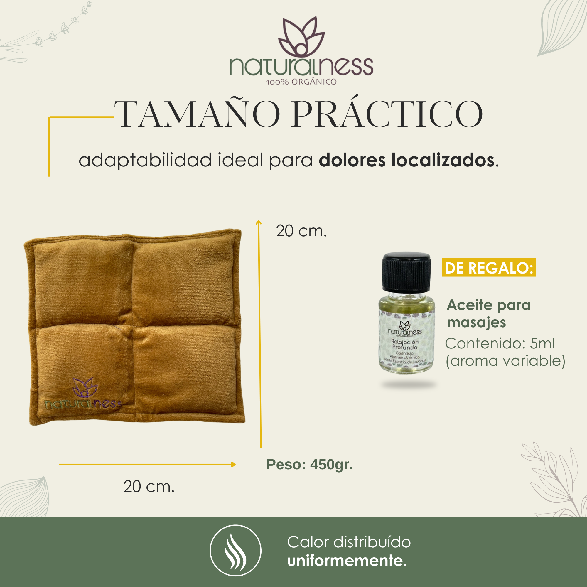 Foto 5 | Compresa Térmica Naturalness con Semillas y Plantas para Dolores Musculares Tamaño Chico Dorado