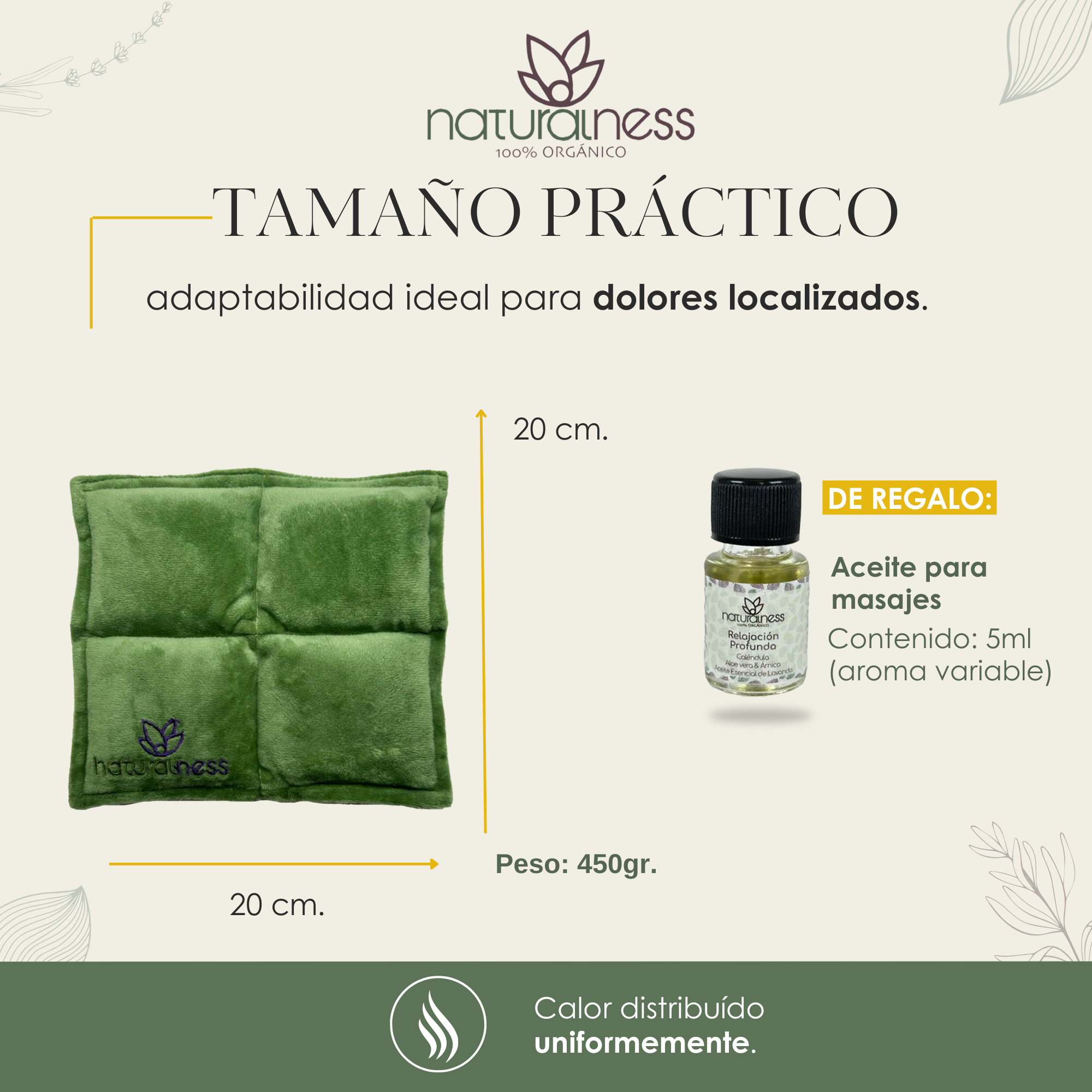 Foto 5 | Compresa Térmica Naturalness con Semillas y Plantas para Dolores Musculares Tamaño Chico Verde