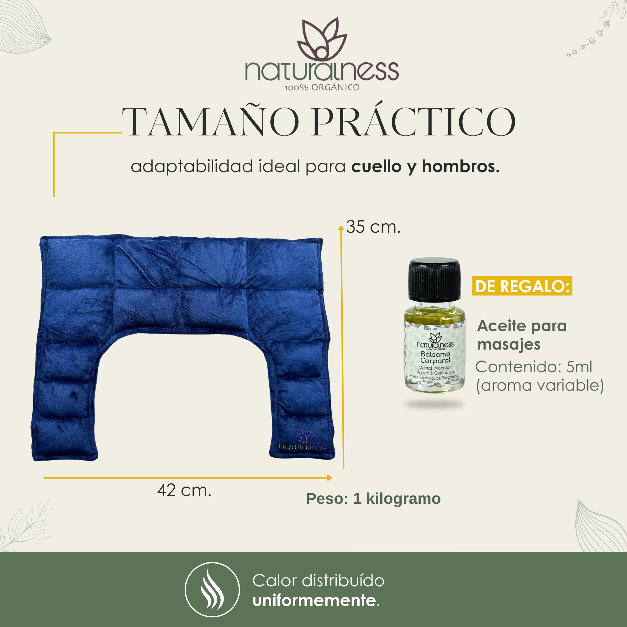 Foto 4 | Compresa Térmica Naturalness con Semillas y Plantas para Dolores de Cuello y Hombros Azul