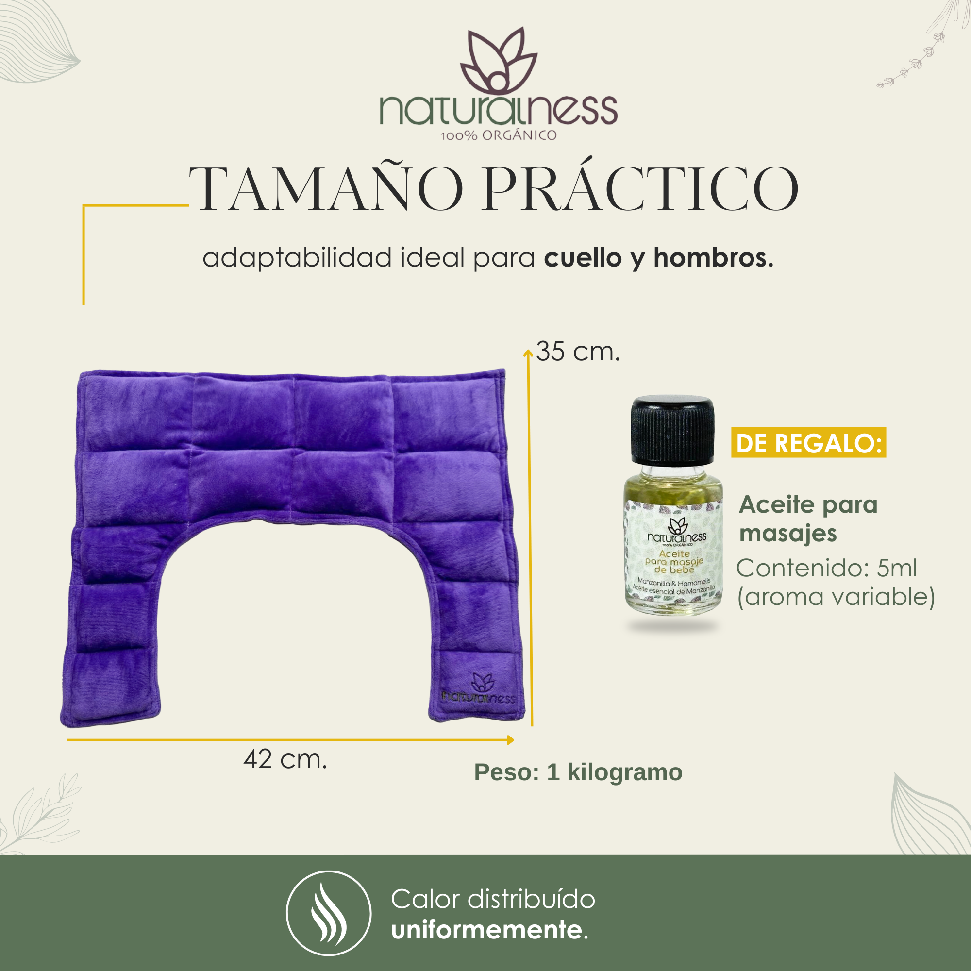 Foto 4 | Compresa Térmica Naturalness con Semillas y Plantas para Dolores de Cuello y Hombros Púrpura