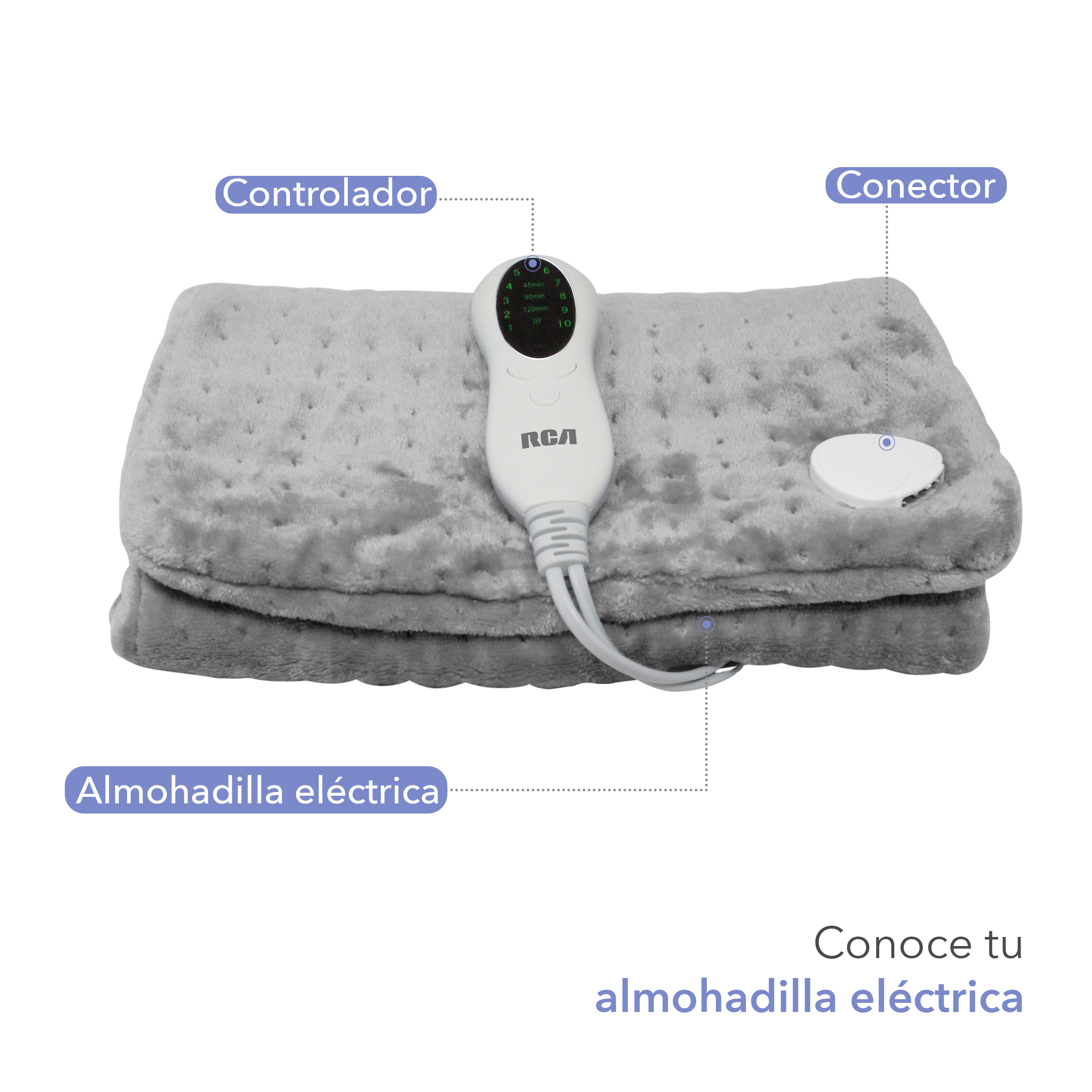 Foto 4 pulgar | Almohadilla Eléctrica RCA RC-HP1 Gris con Temporizador y 10 Niveles de Temperatura