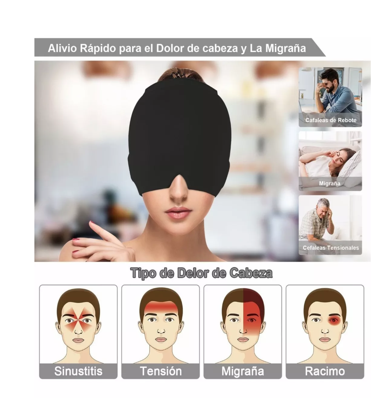 Foto 5 pulgar | Gorro para Migraña de Gel con Compresión Fría y Caliente Negro