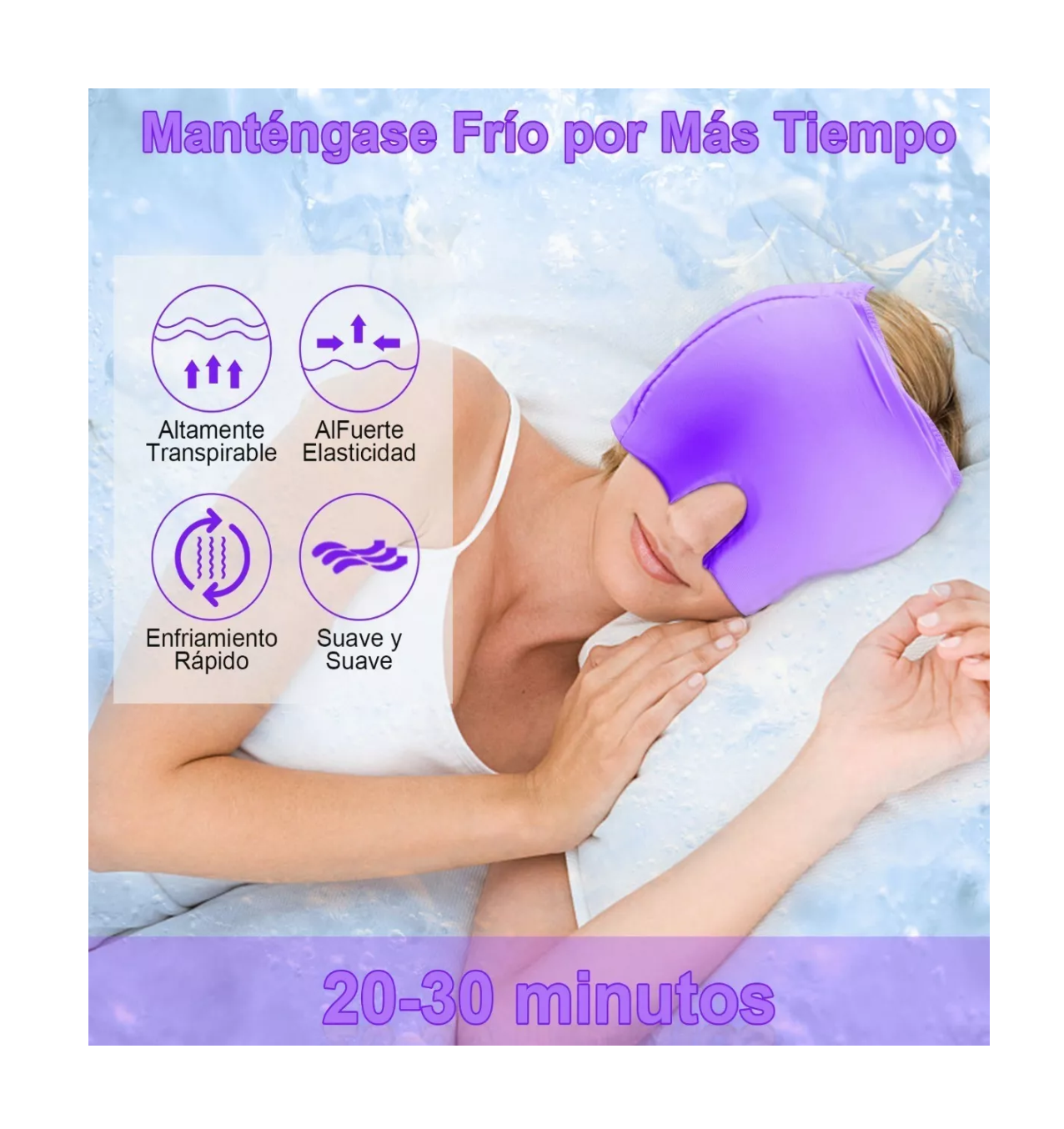 Foto 3 pulgar | Gorro de Gel para Migraña con Compresión Fría y Caliente Purpura