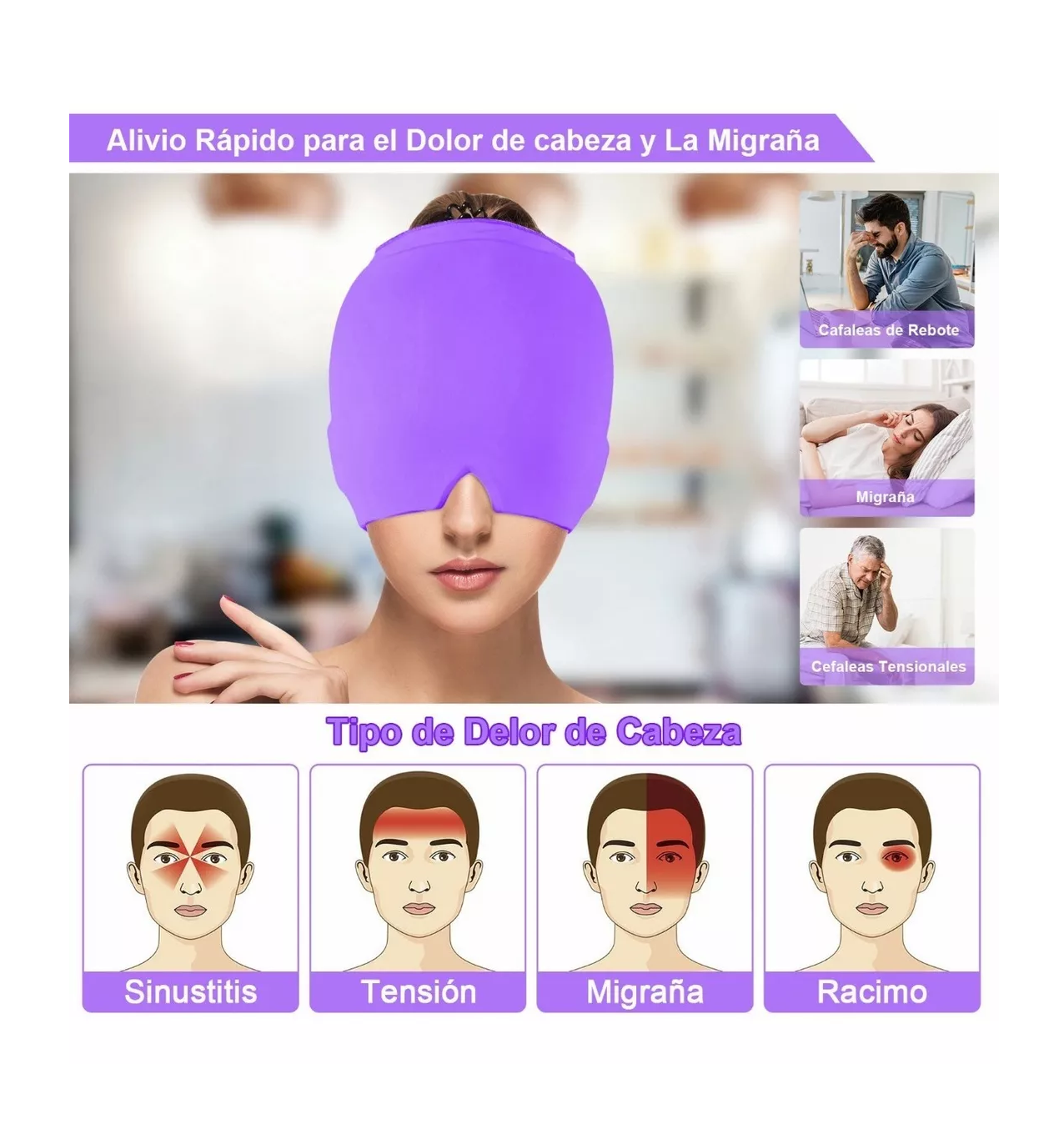 Foto 4 pulgar | Gorro de Gel para Migraña con Compresión Fría y Caliente Purpura