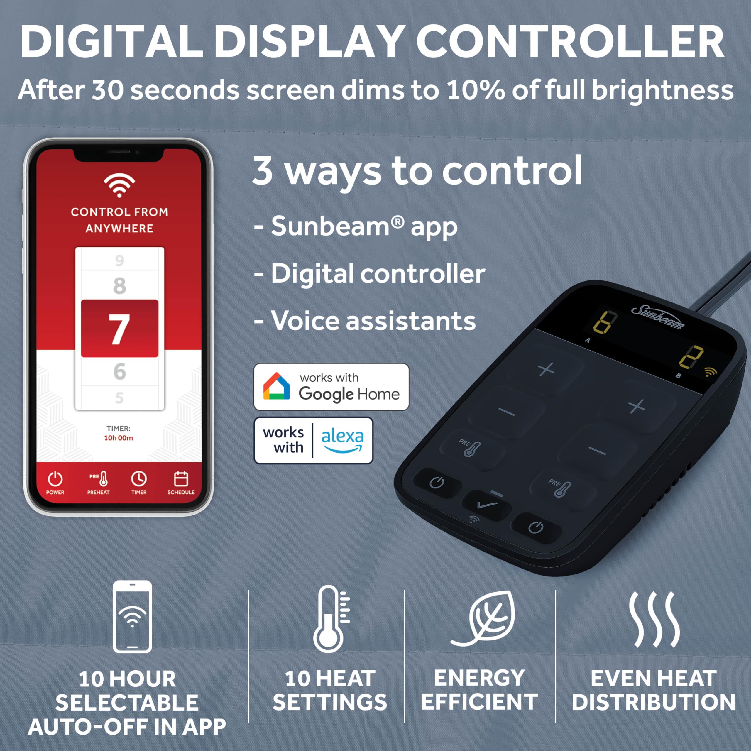 Foto 4 | Colchón Sunbeam, Manta Eléctrica Con Conexión Wi-fi, Tamaño Queen - Venta Internacional.