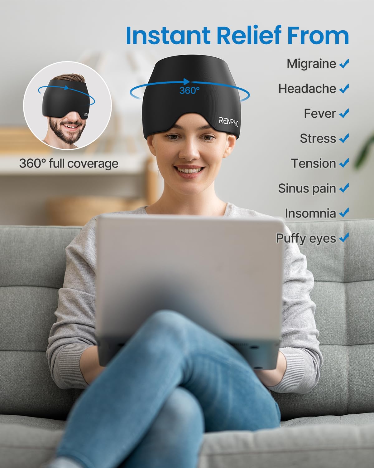 Foto 4 pulgar | Gorra Para Aliviar El Dolor De Cabeza Renpho Fsa Hsa, Envoltura Ice Head Wrap, Caliente Y Fría - Venta Internacional.