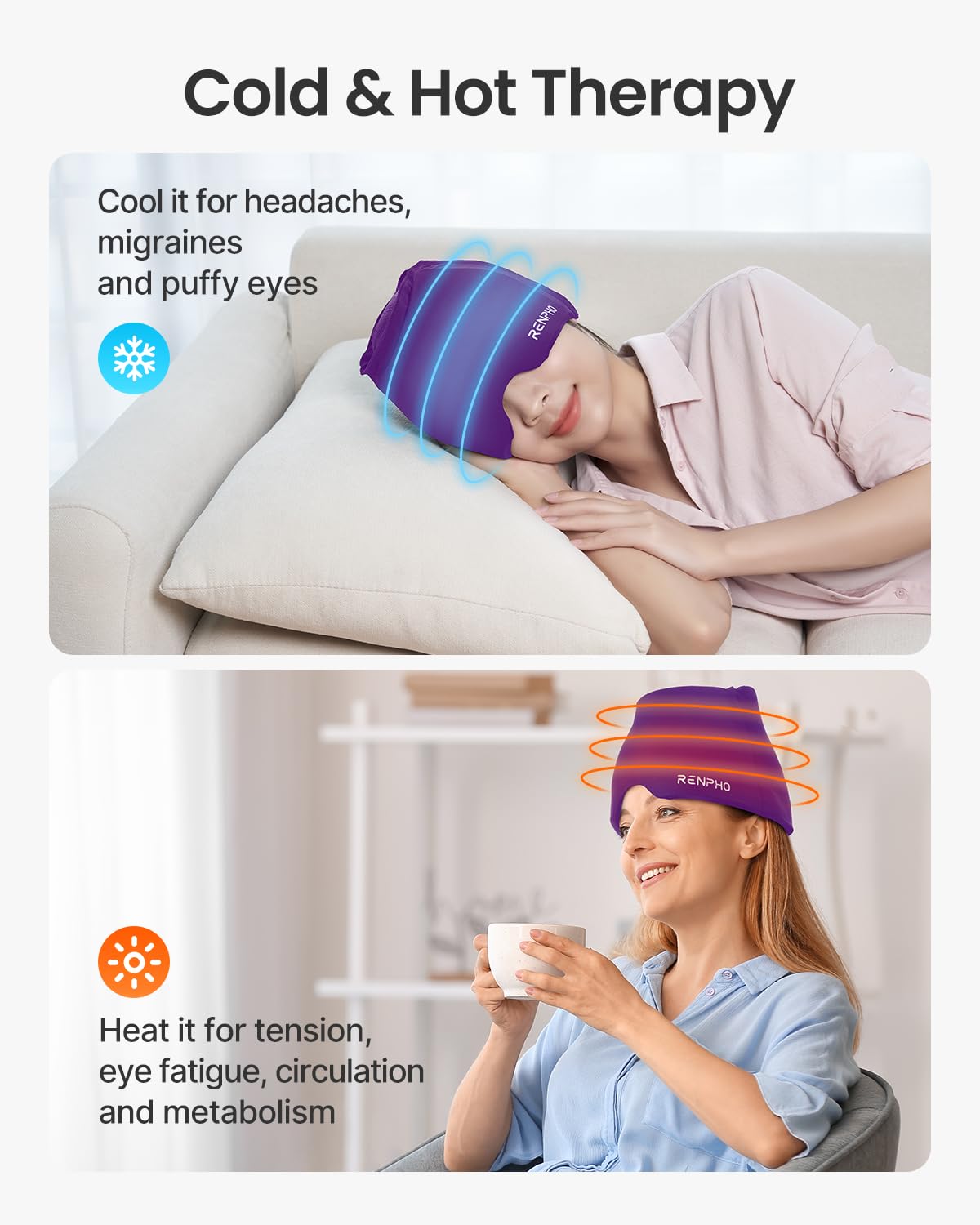 Foto 3 | Gorro Para Aliviar La Migraña Renpho, Envoltura Helada Para Dolor De Cabeza, Terapia Fría Y Caliente - Venta Intern