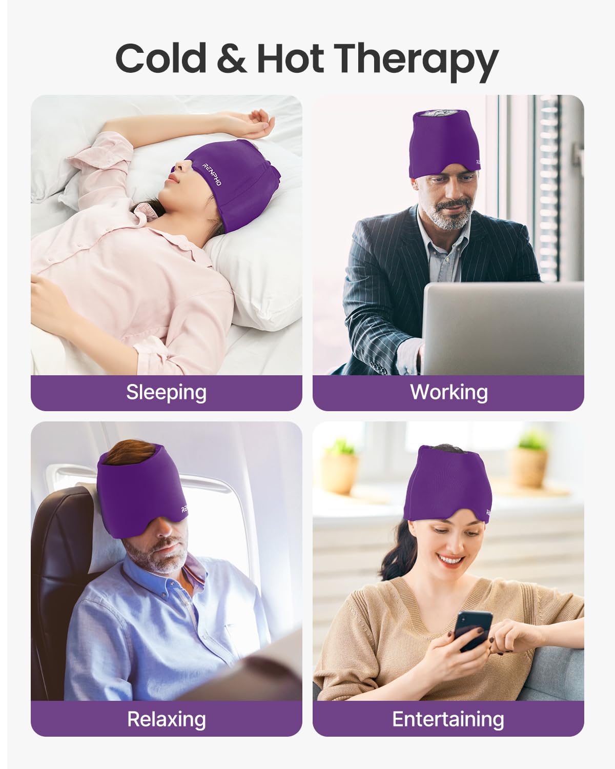 Foto 6 pulgar | Gorro Para Aliviar La Migraña Renpho, Envoltura Helada Para Dolor De Cabeza, Terapia Fría Y Caliente - Venta Intern